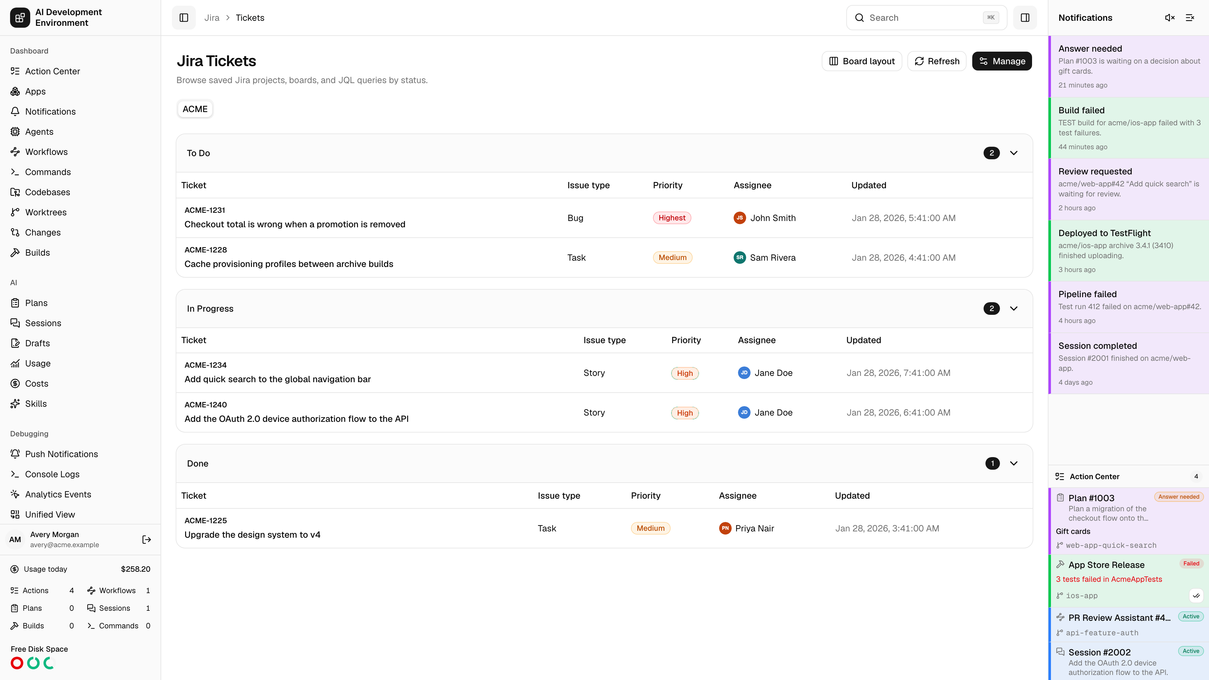 Jira Tickets in light theme