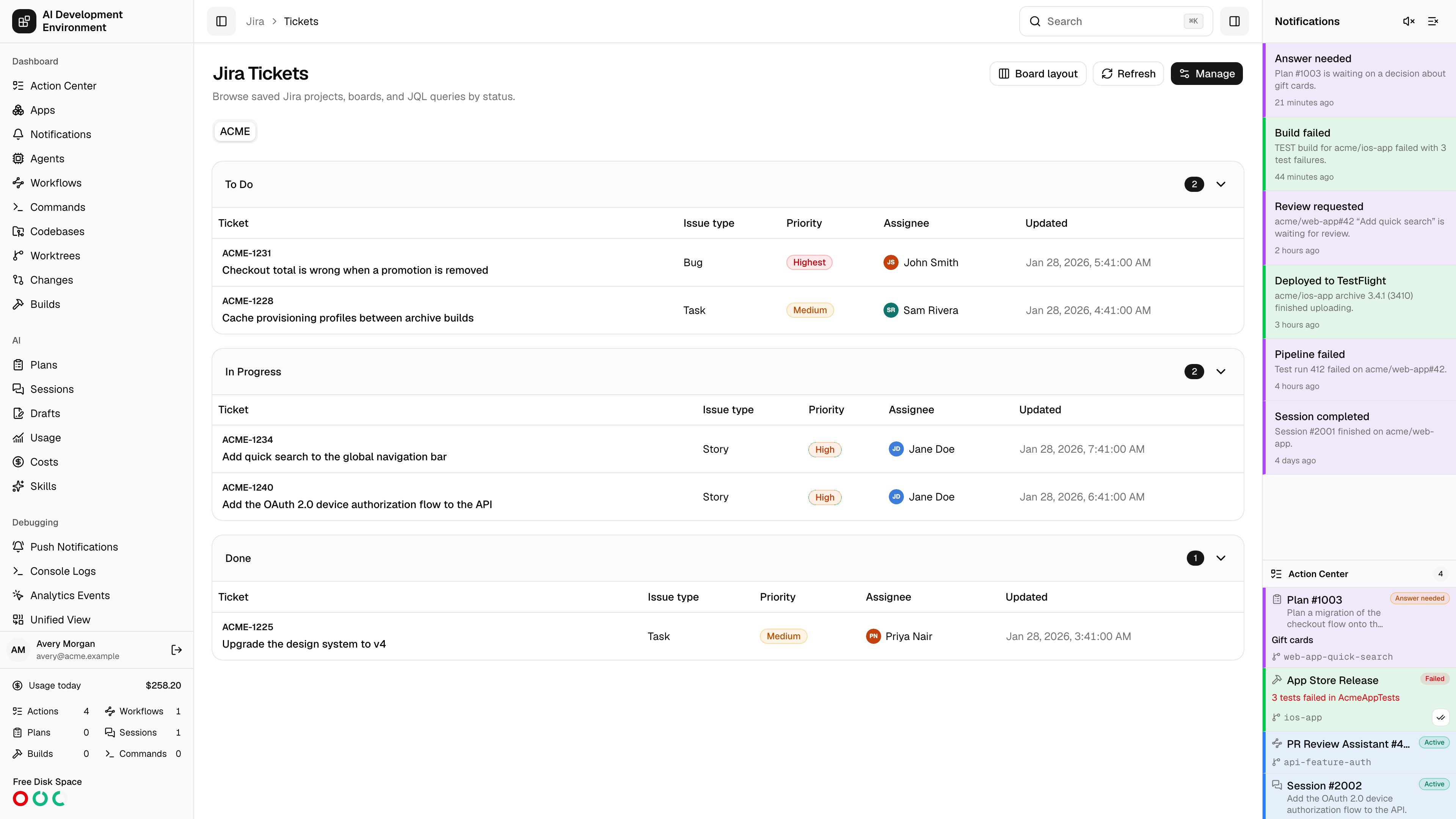 Jira Tickets in light theme