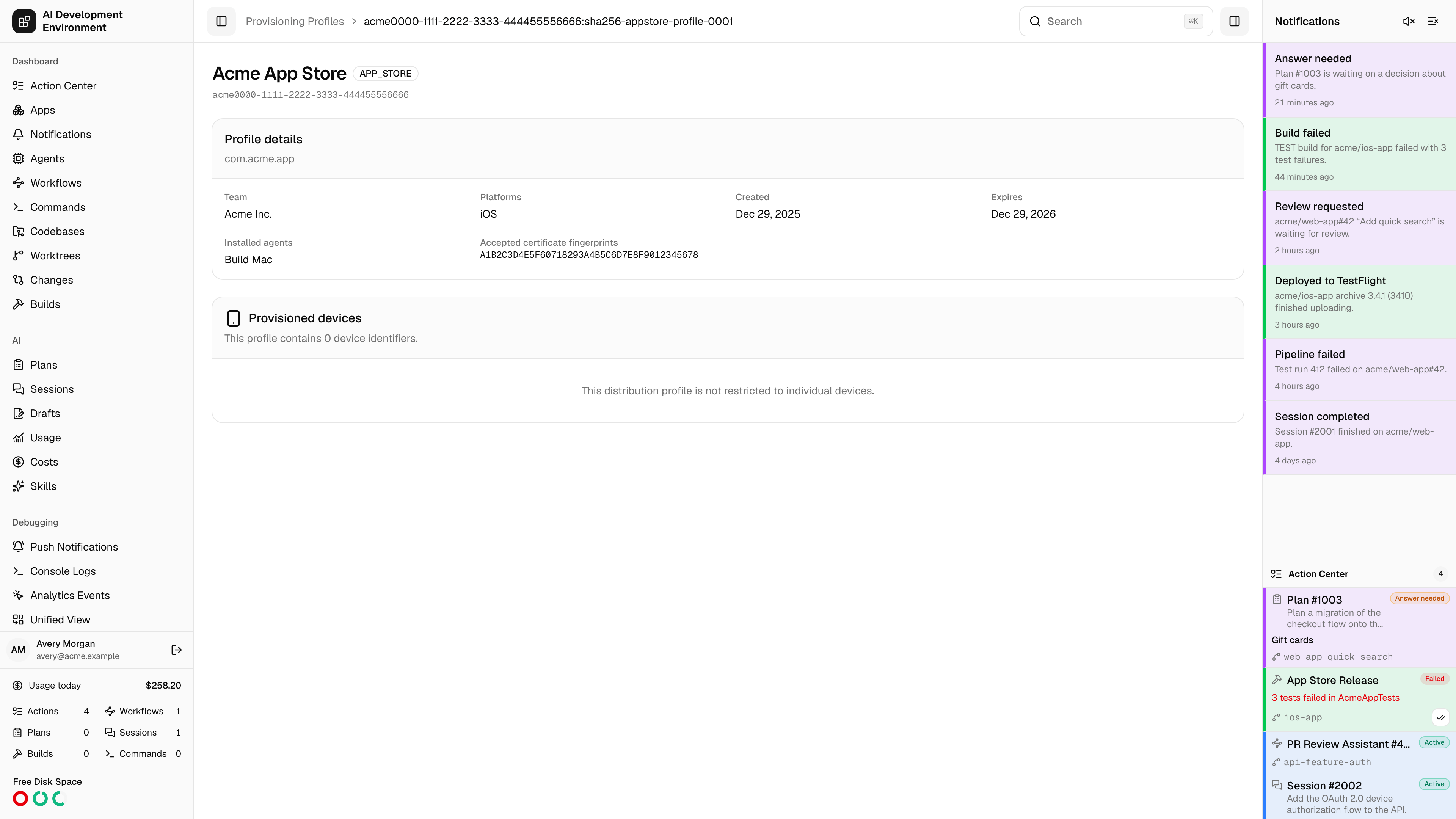 Provisioning profile details in light theme