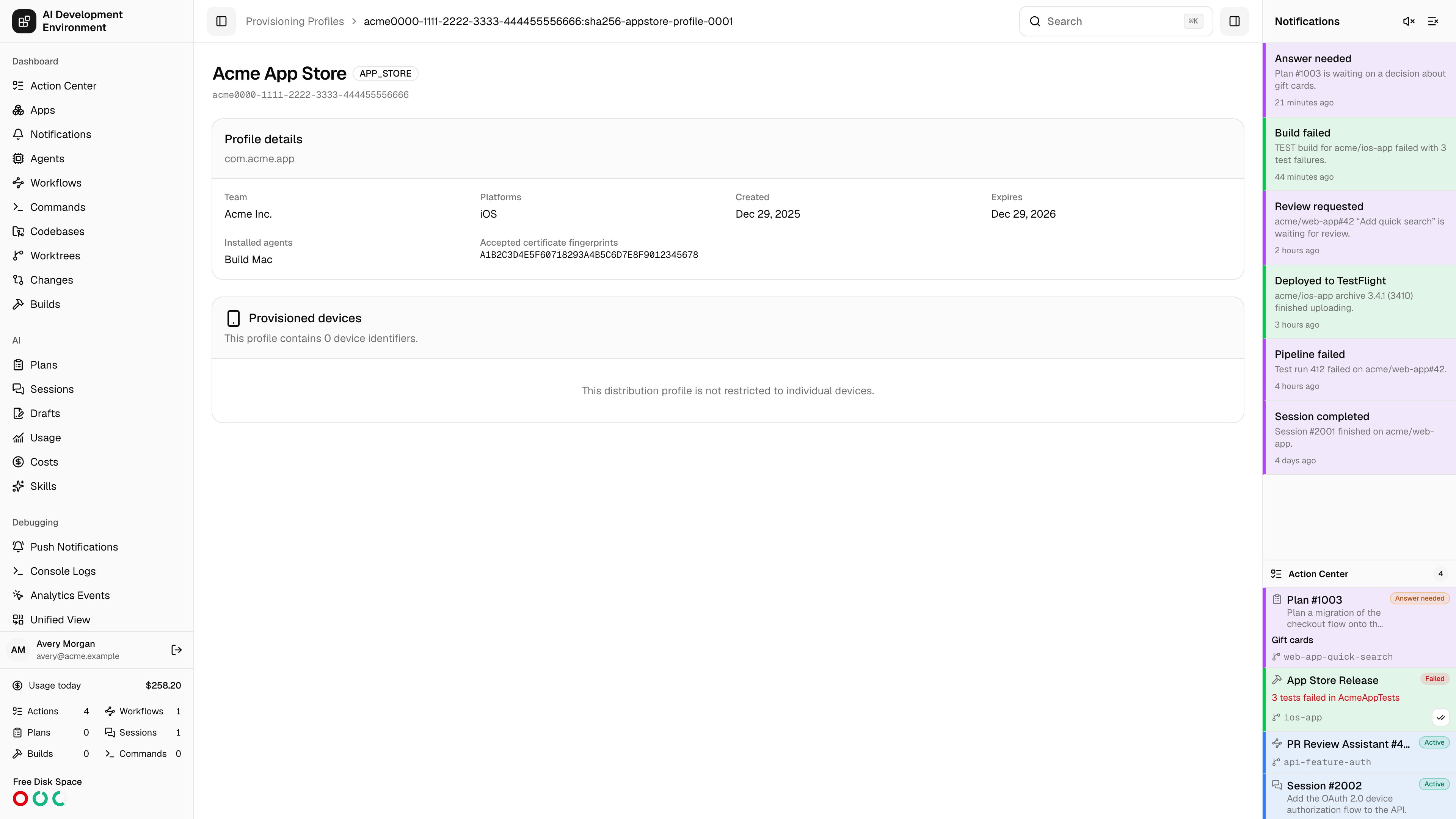 Provisioning profile details in light theme