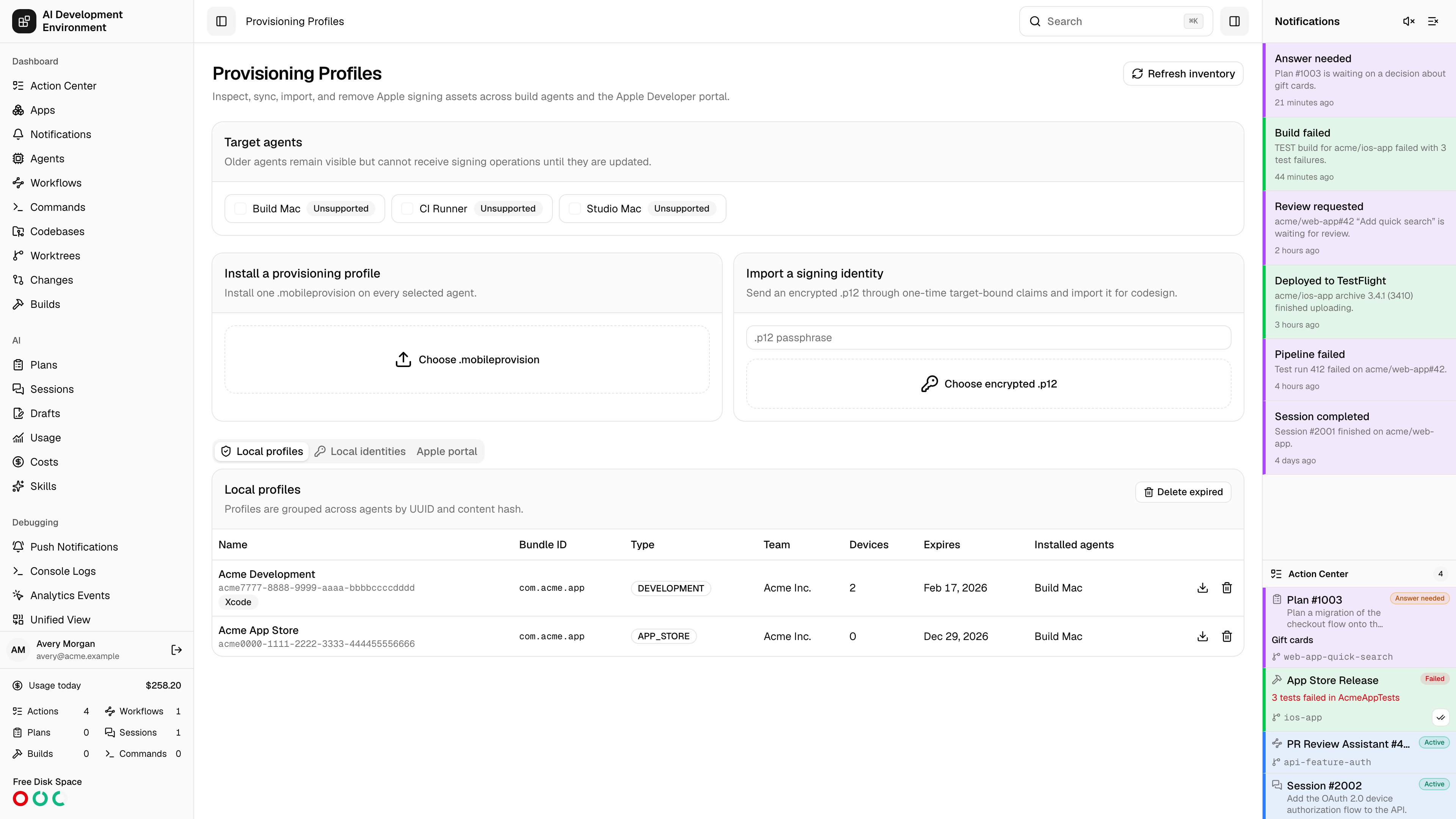 Provisioning Profiles in light theme