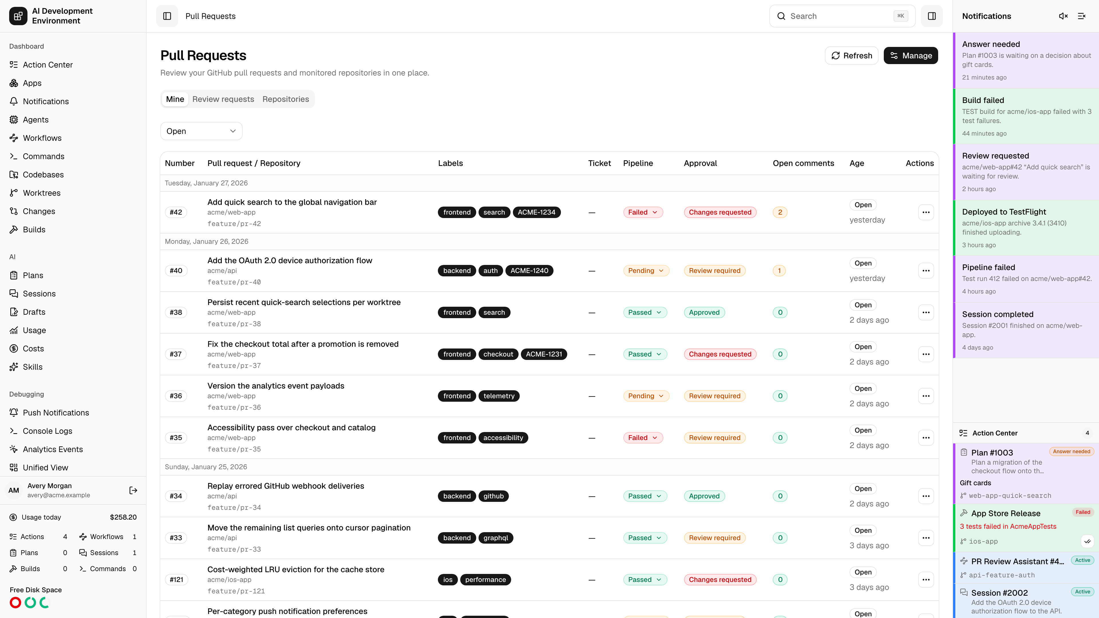 Pull Requests page in light theme