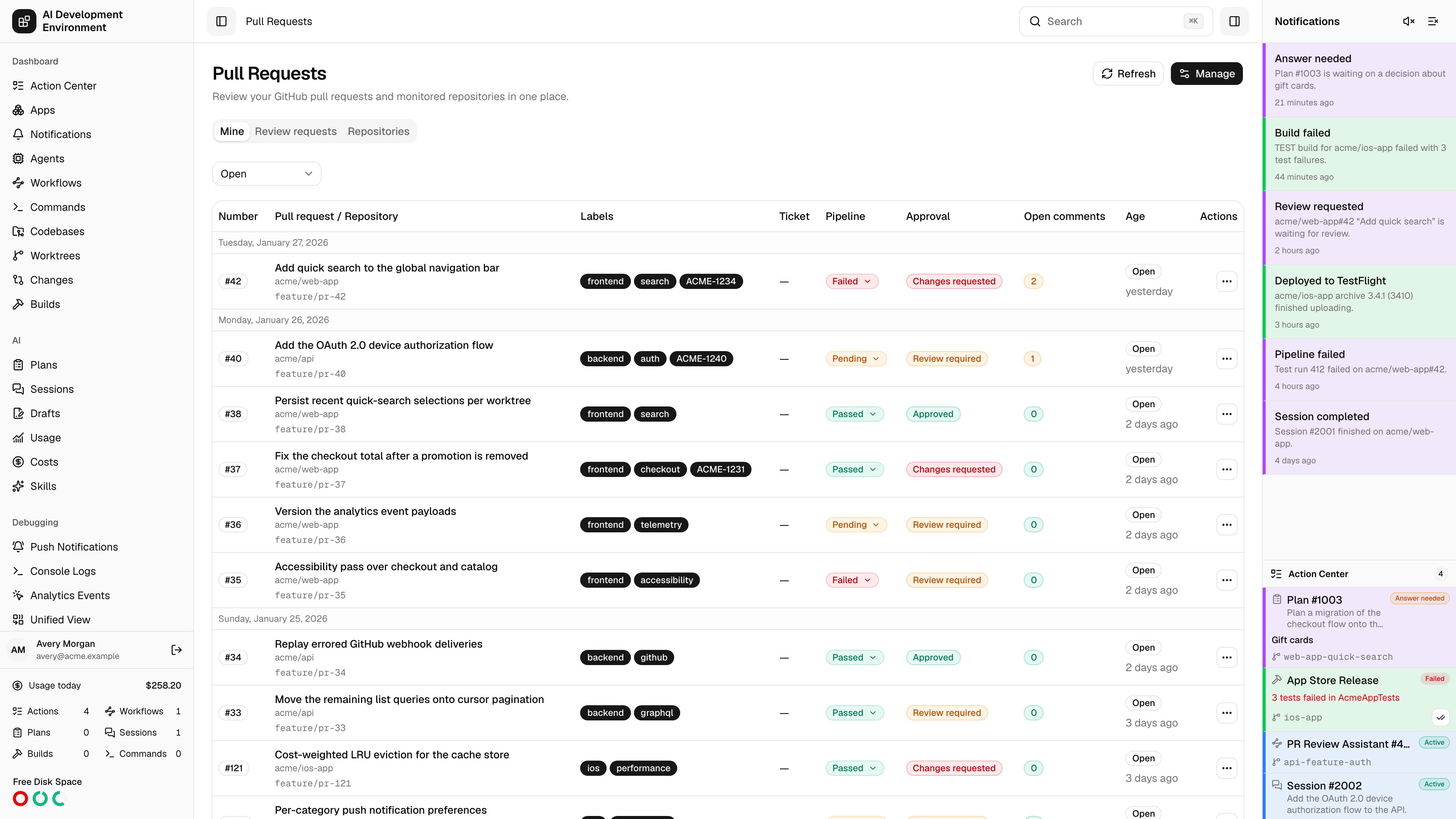 Pull Requests page in light theme