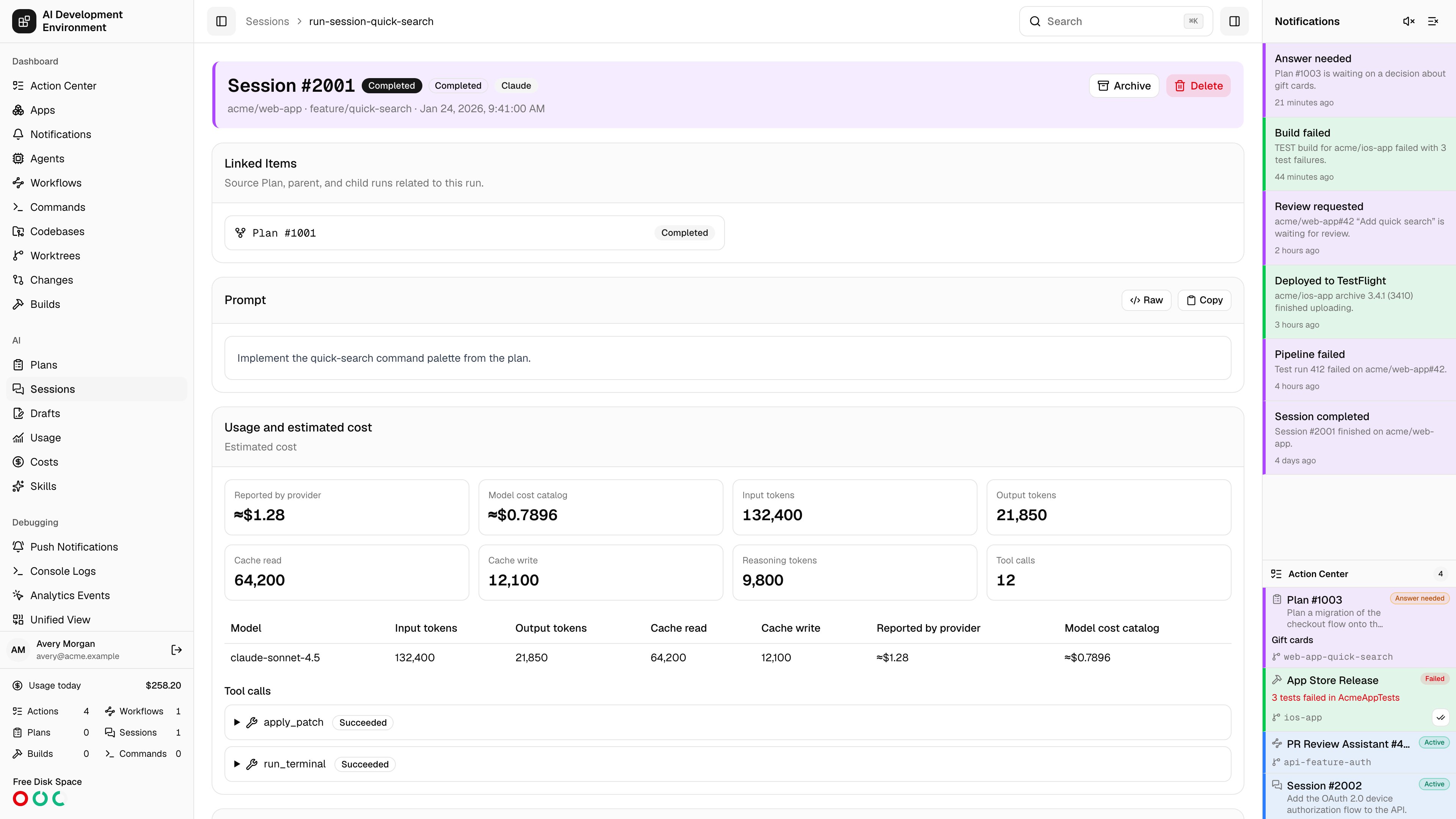 Session details in light theme