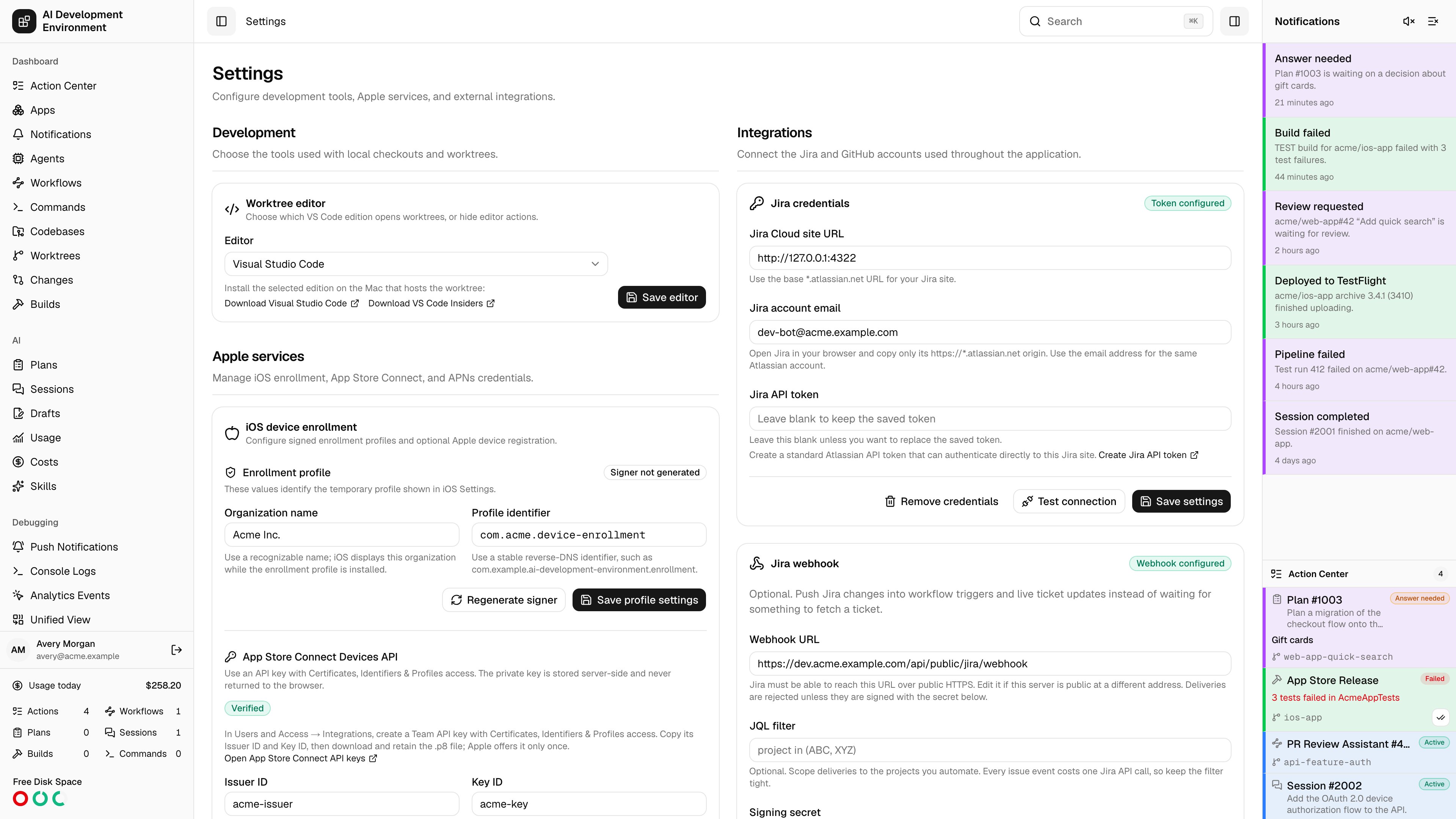 Settings page in light theme