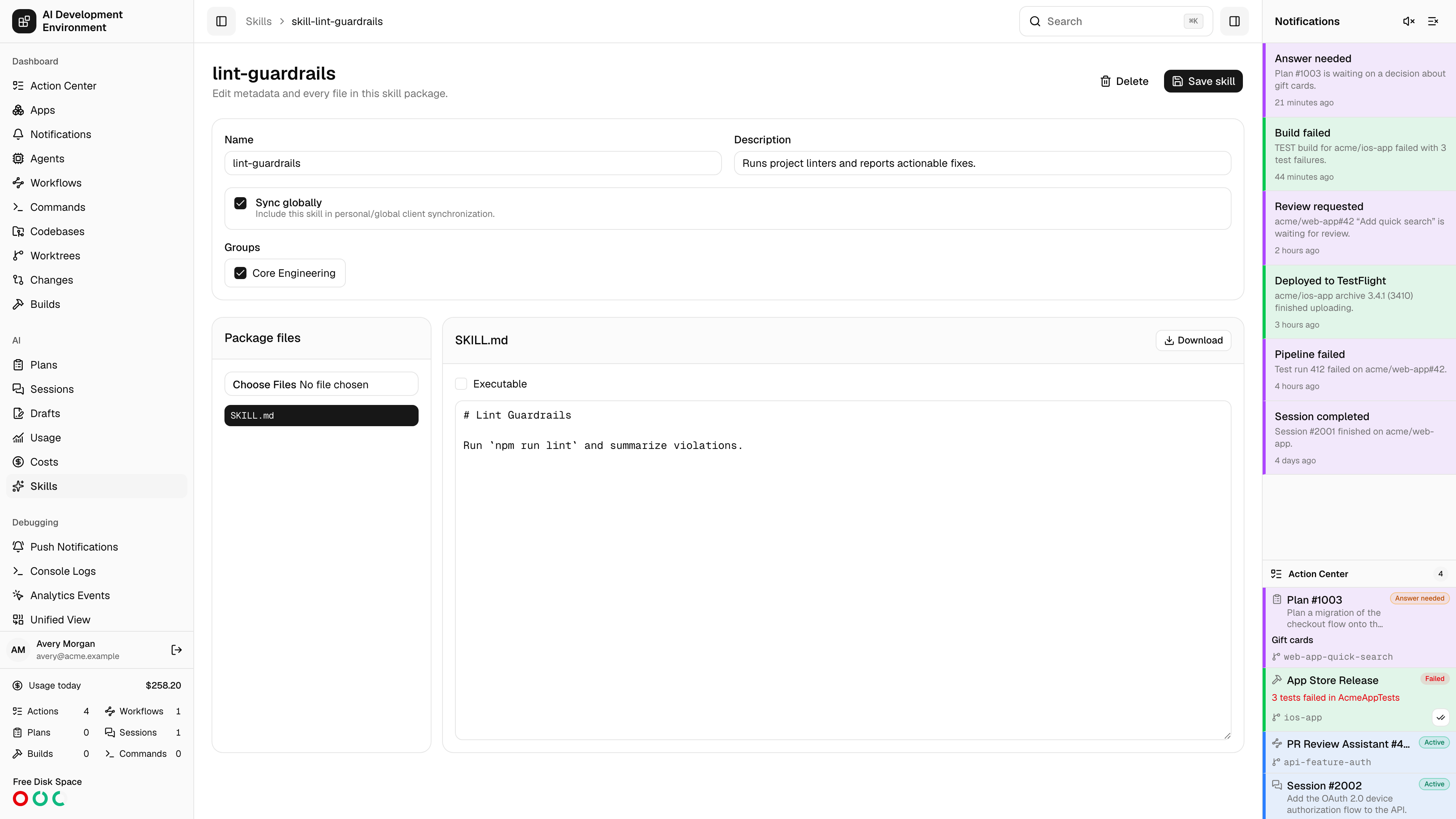 Skill editor in light theme