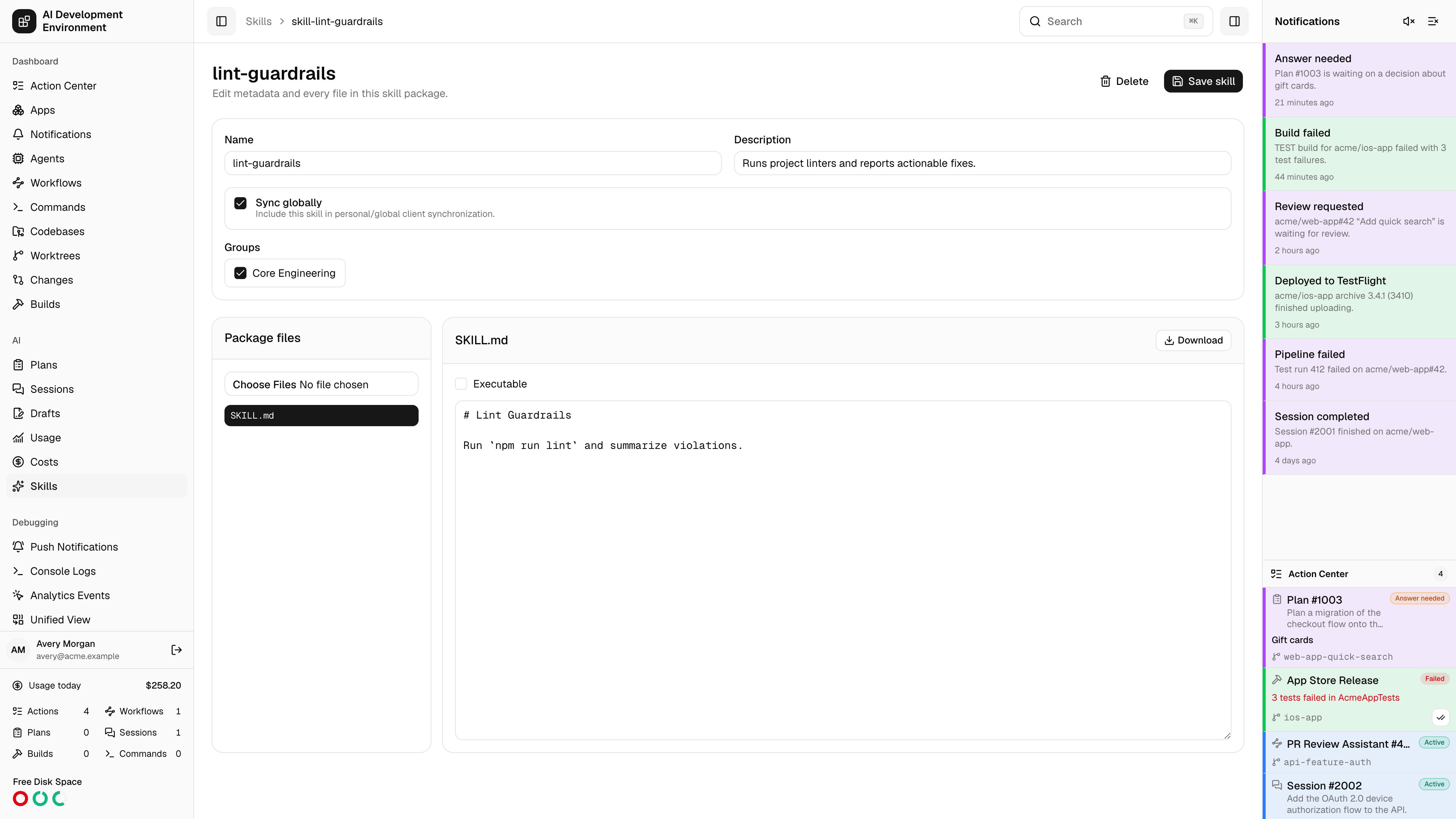 Skill editor in light theme