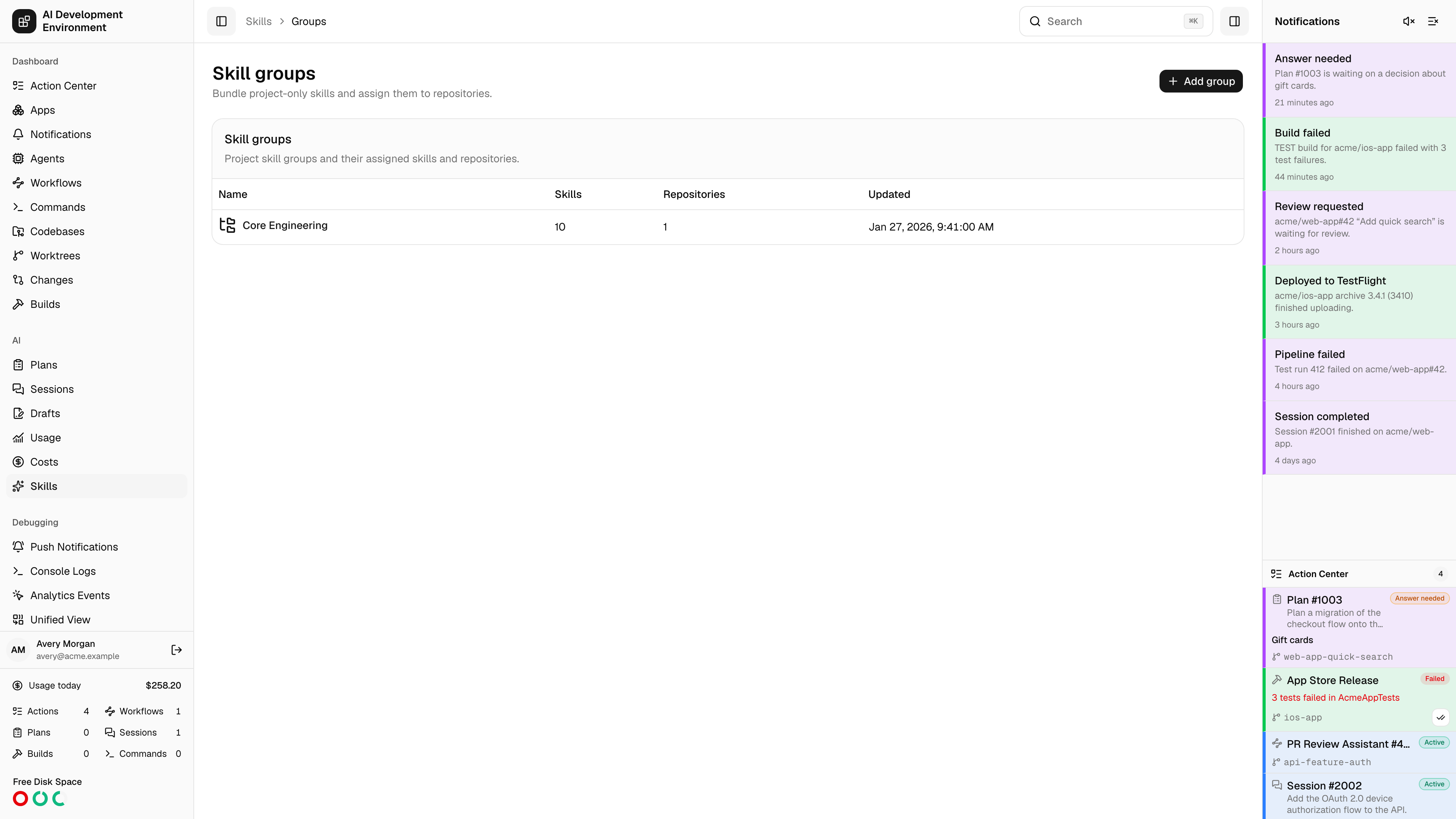 Skill groups in light theme