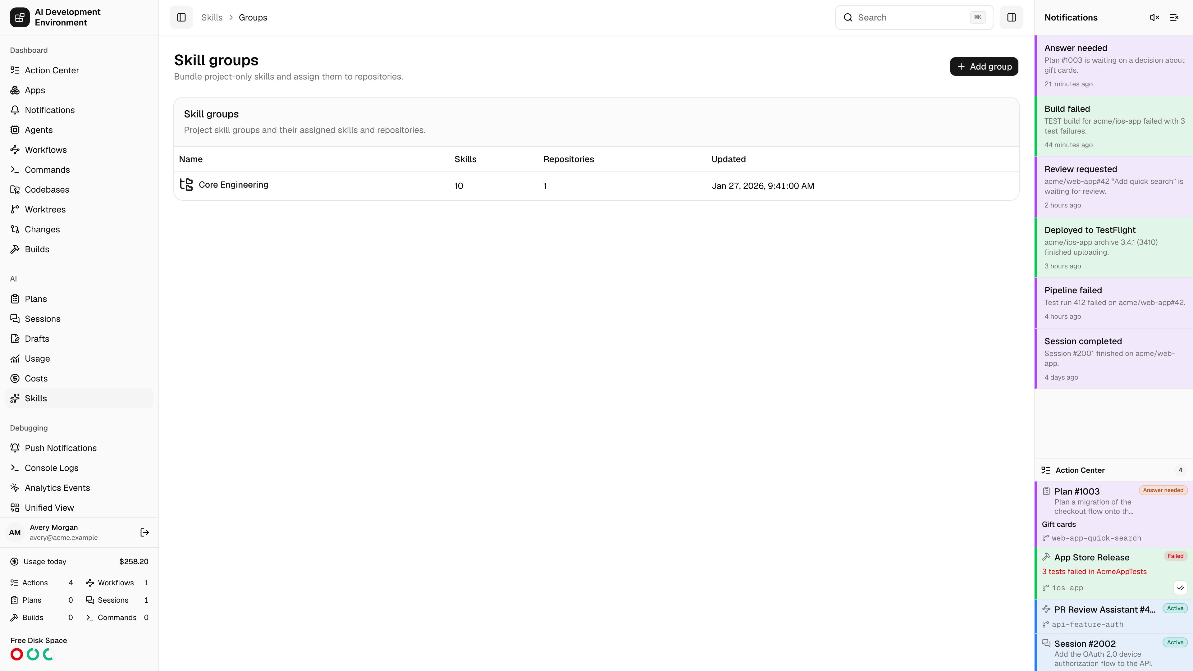 Skill groups in light theme