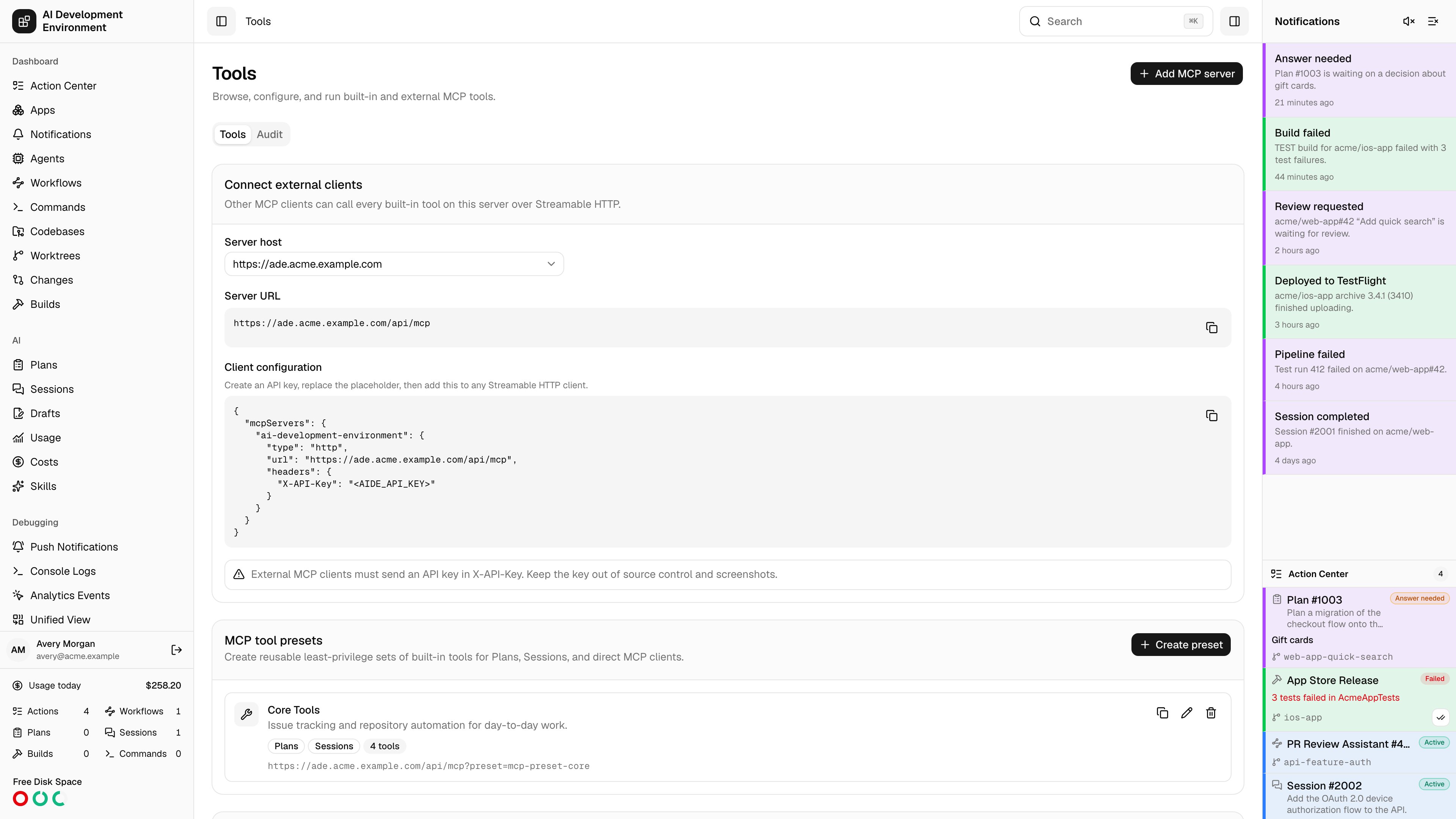 Tools page in light theme