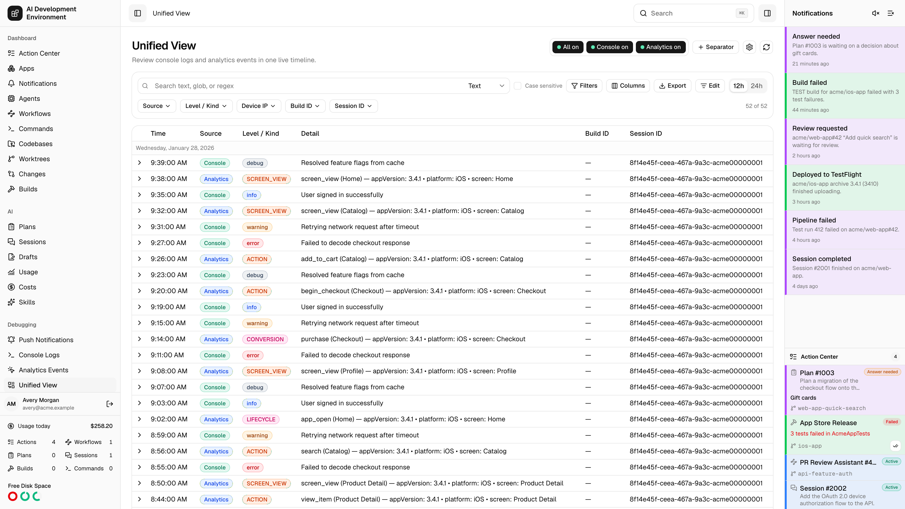Unified View page in light theme