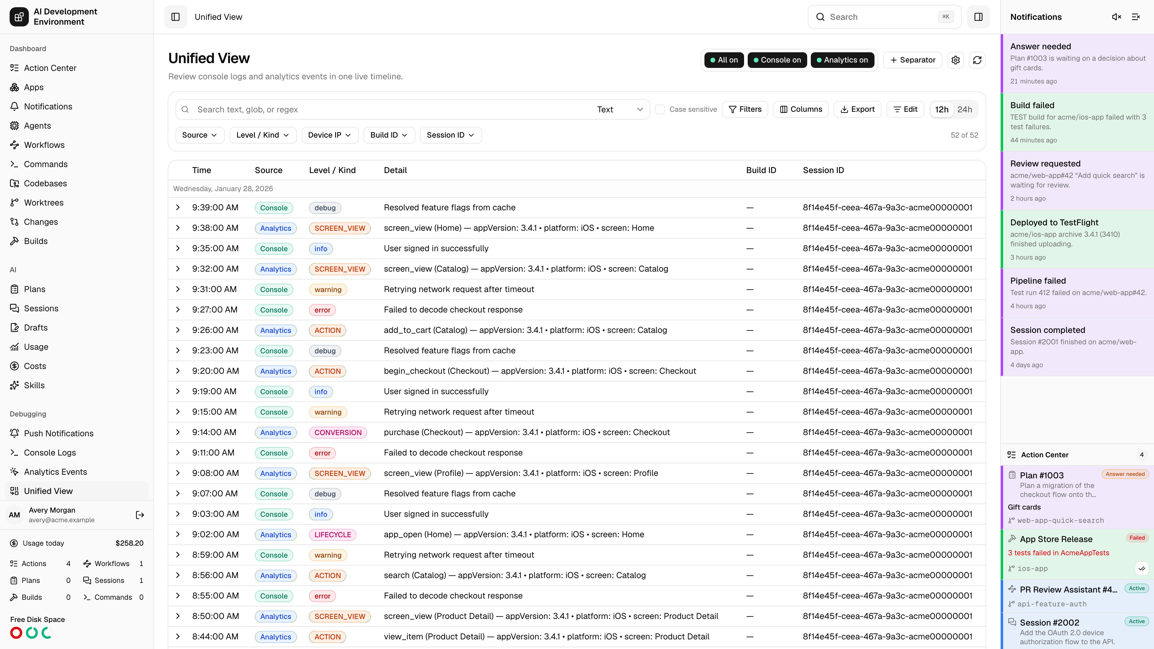 Unified View page in light theme