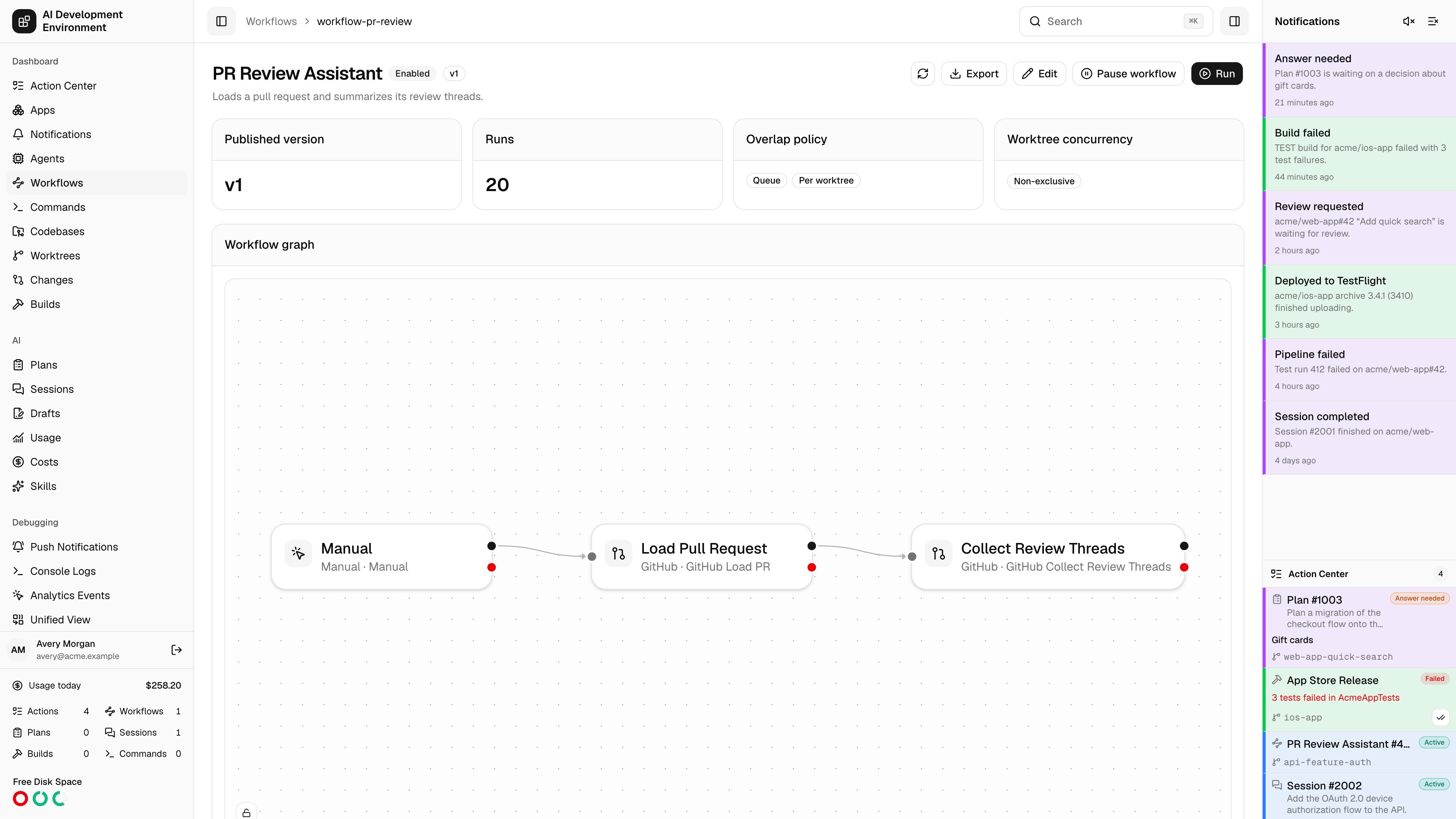 Workflow details in light theme