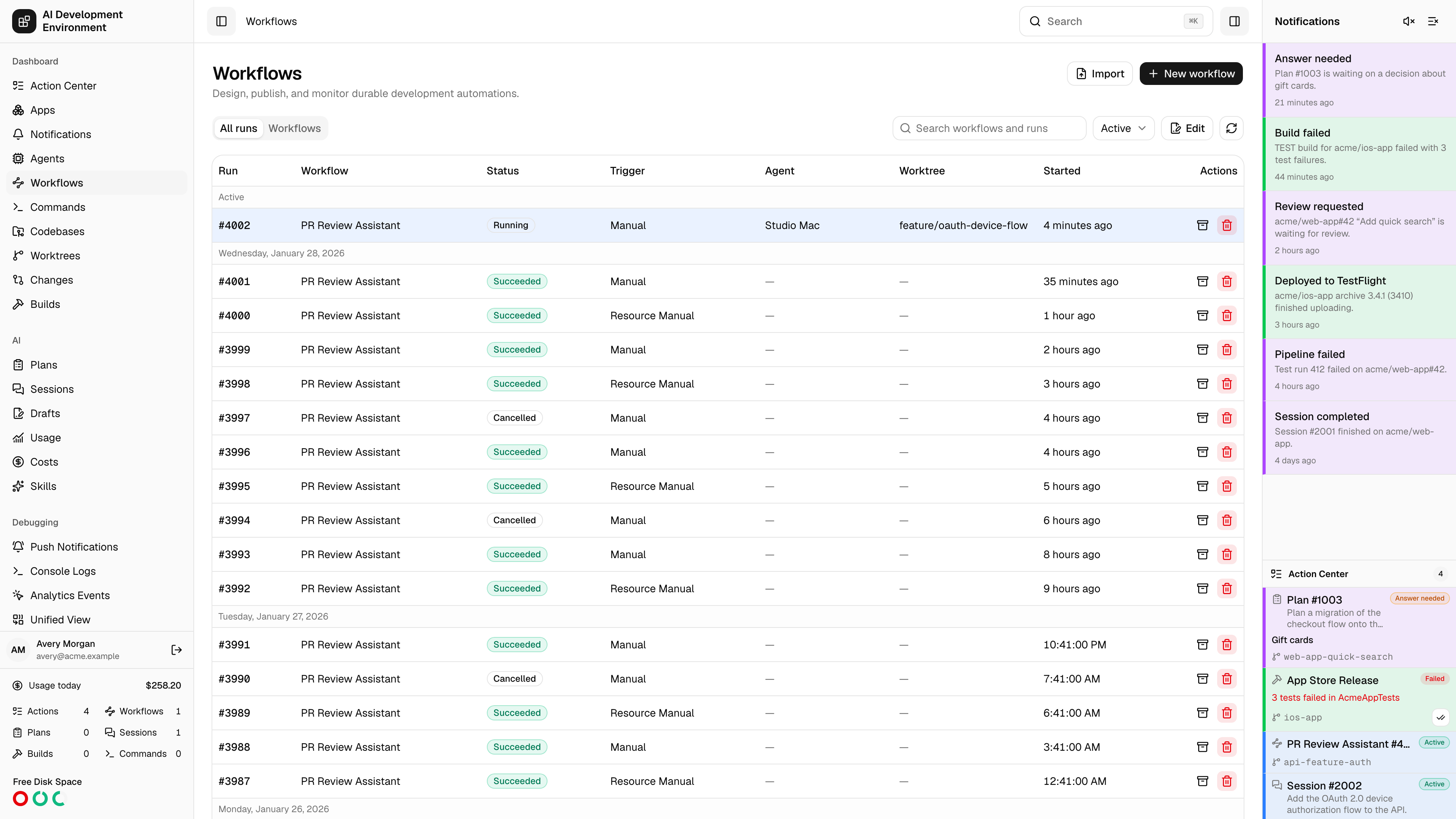 Workflows in light theme