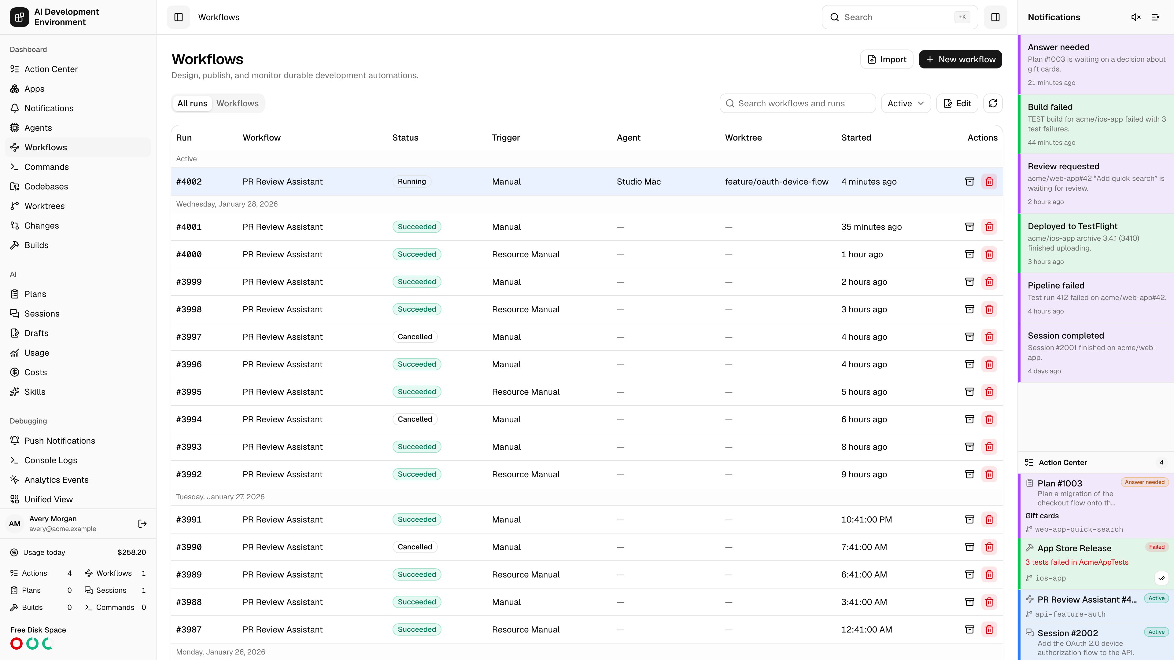 Workflows in light theme