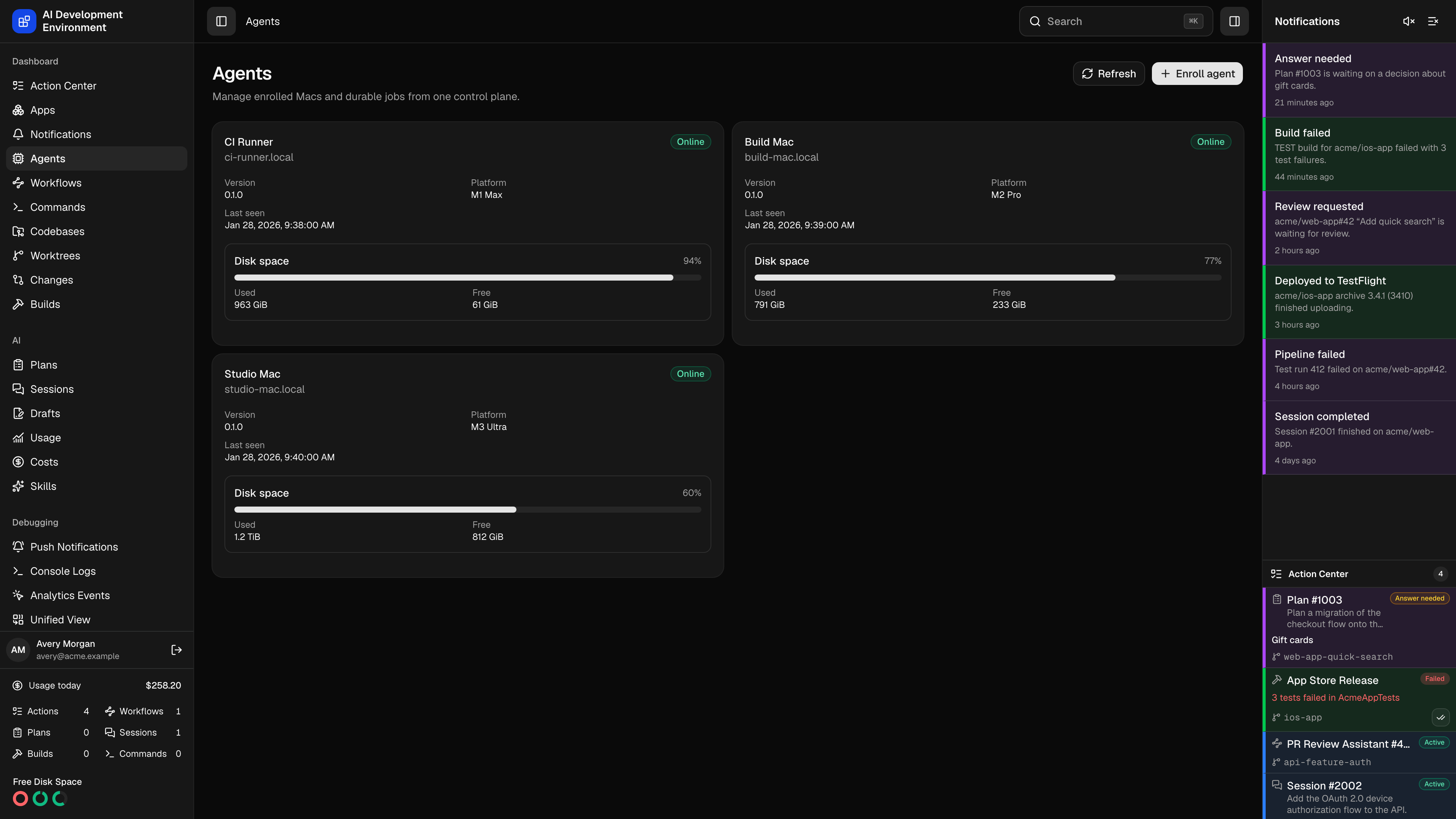 Agents in dark theme