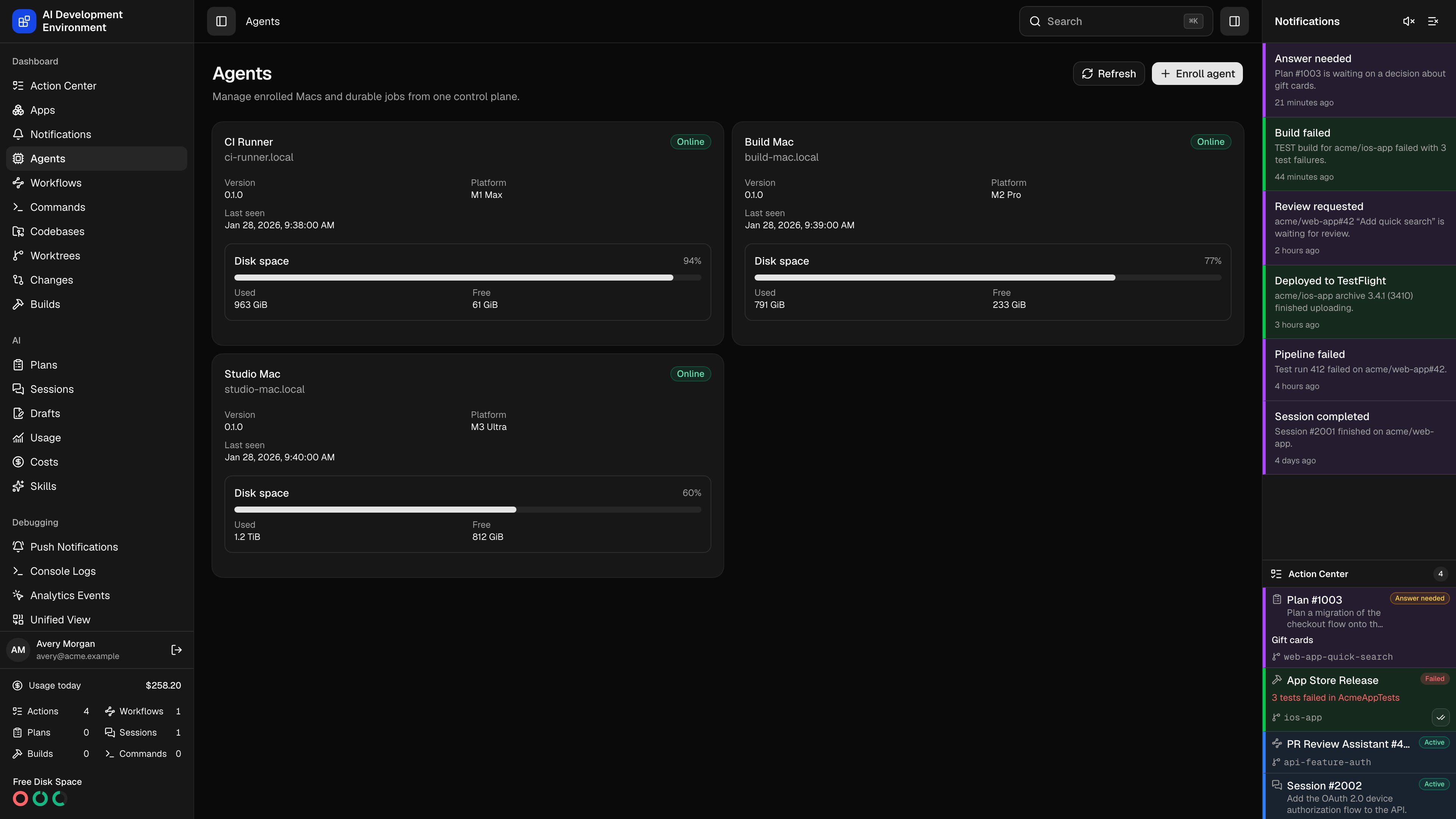 Agents in dark theme