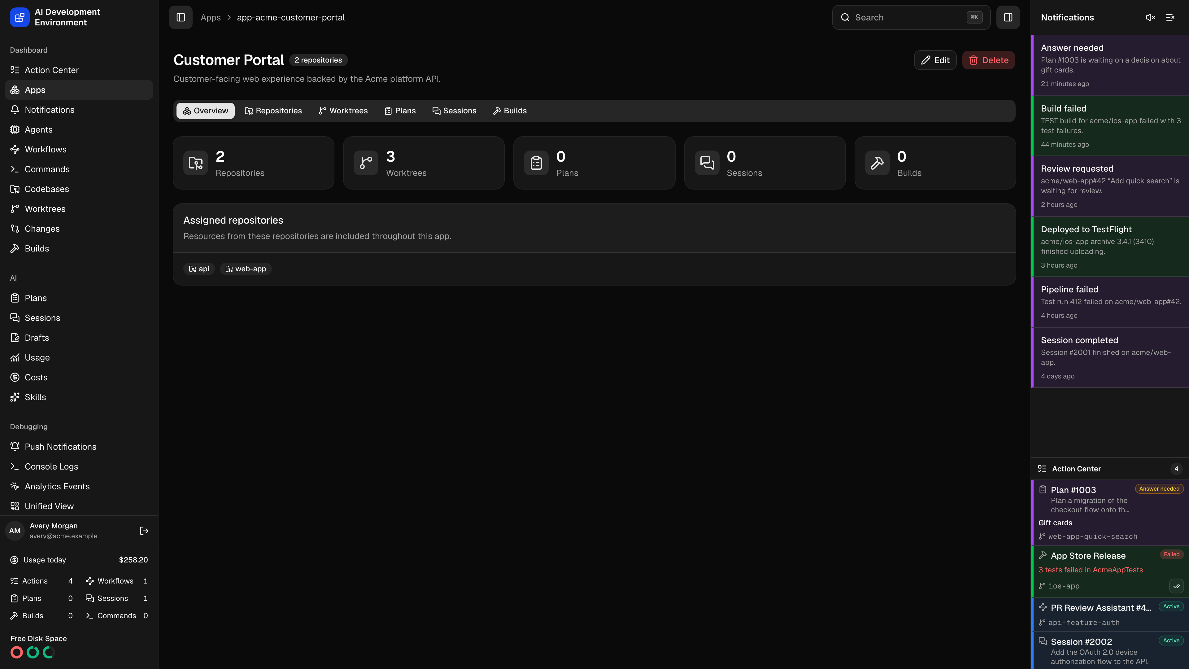 App details in dark theme