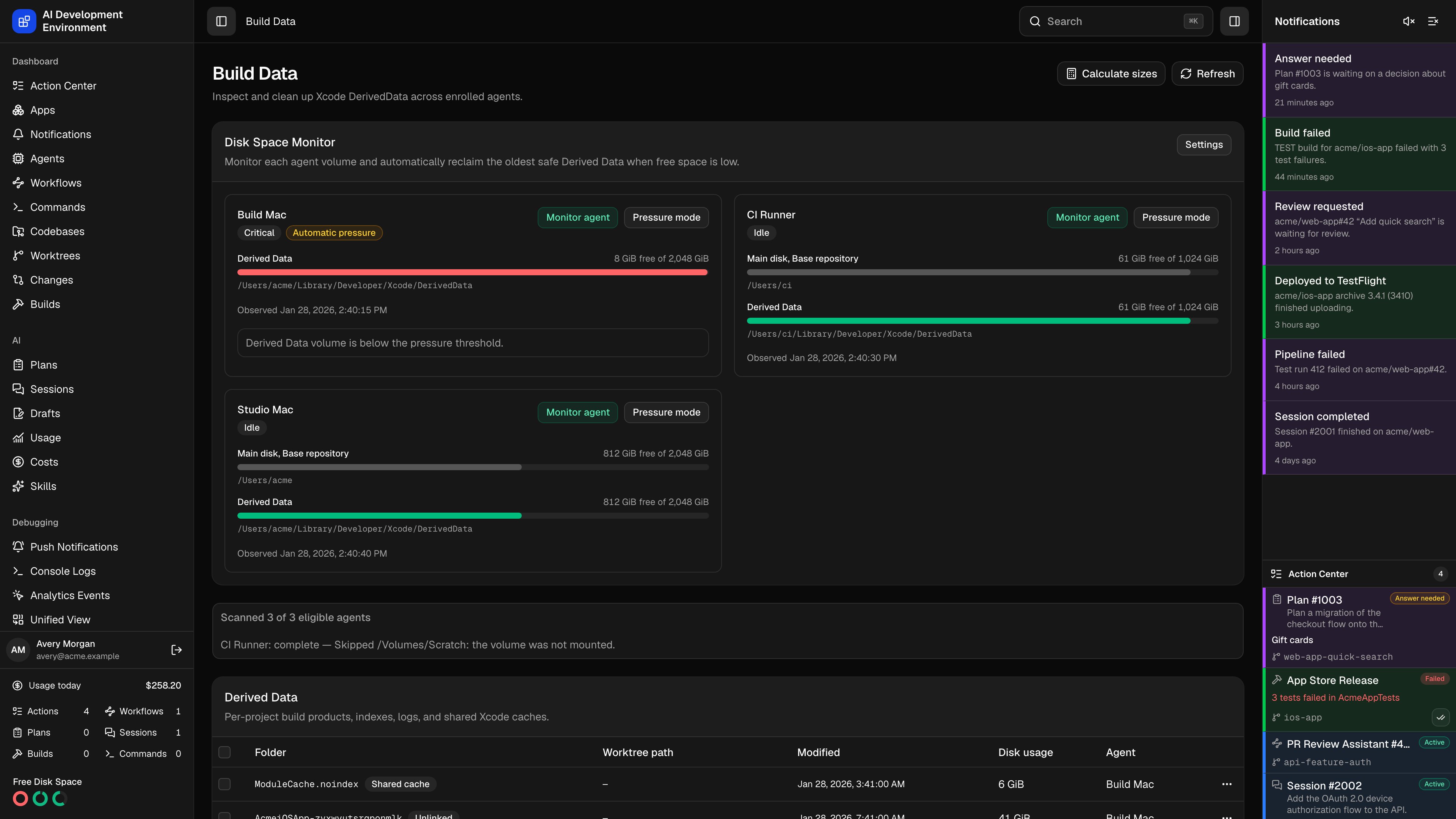 Build Data page in dark theme