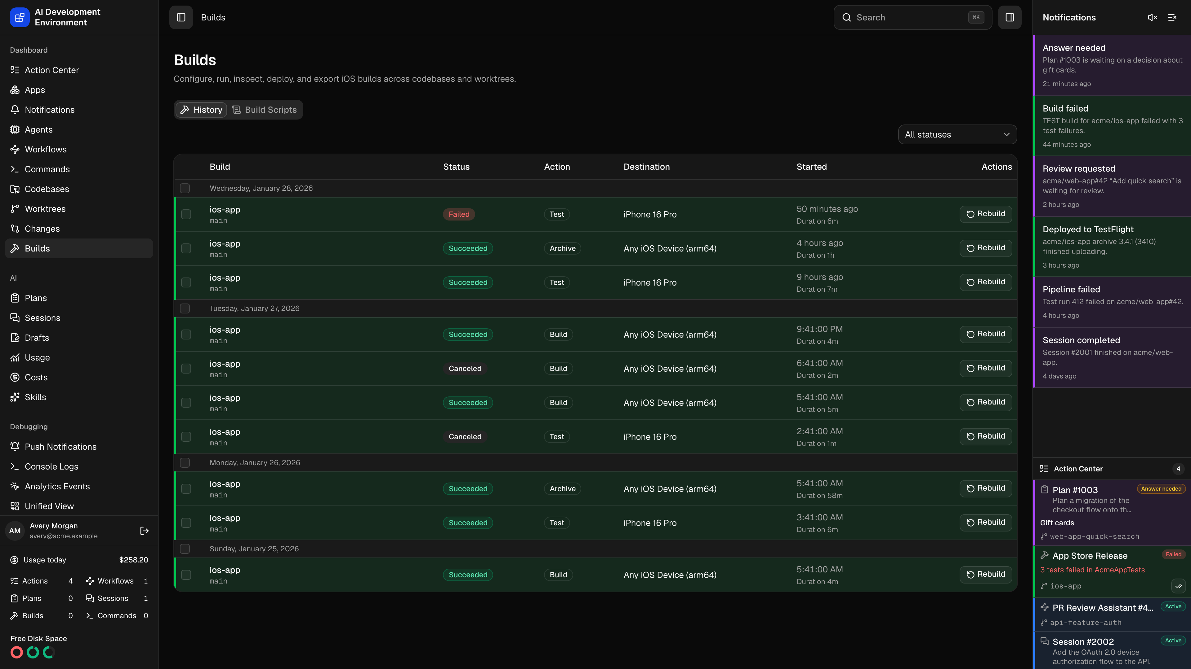 Builds in dark theme