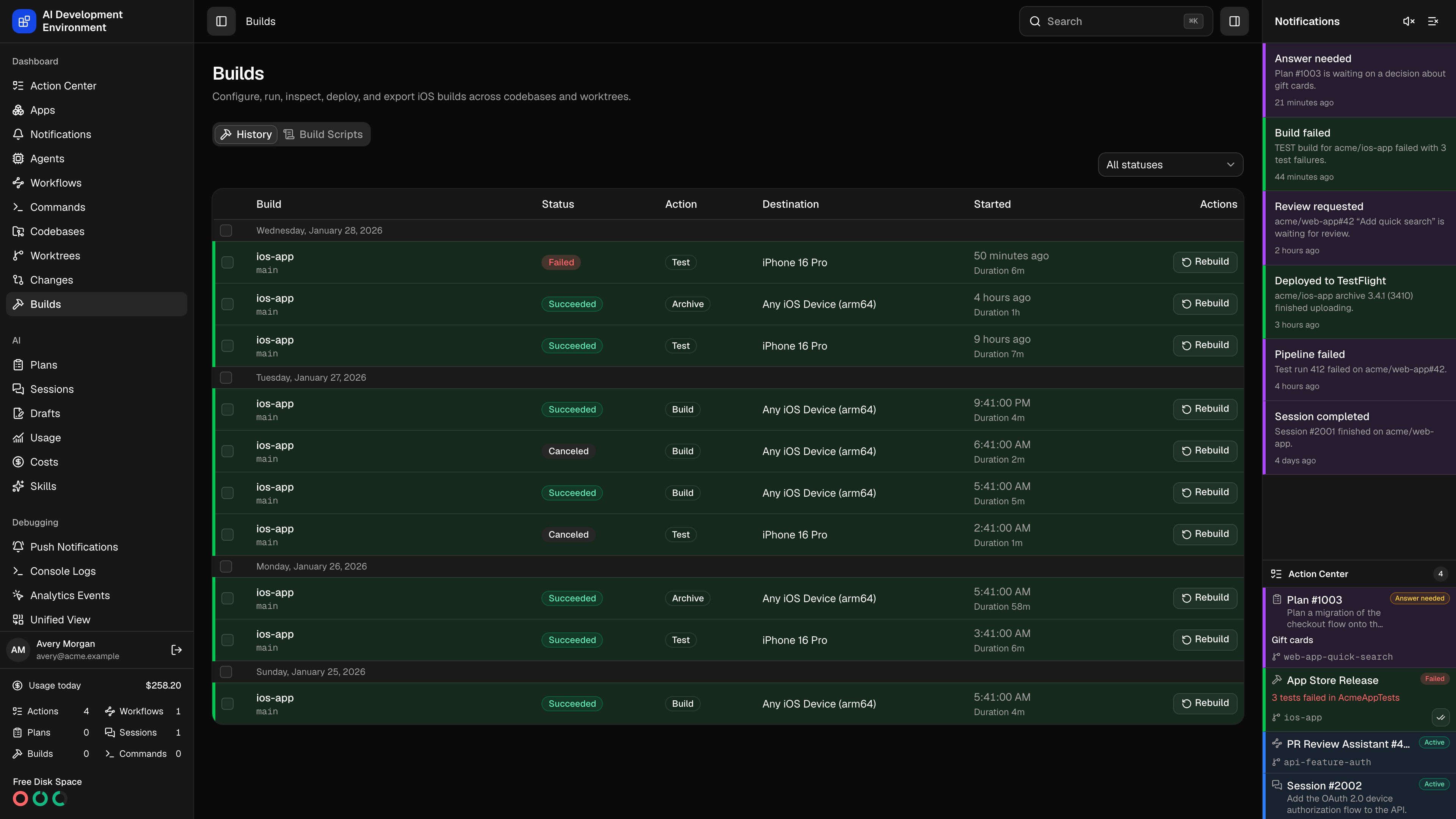 Builds in dark theme