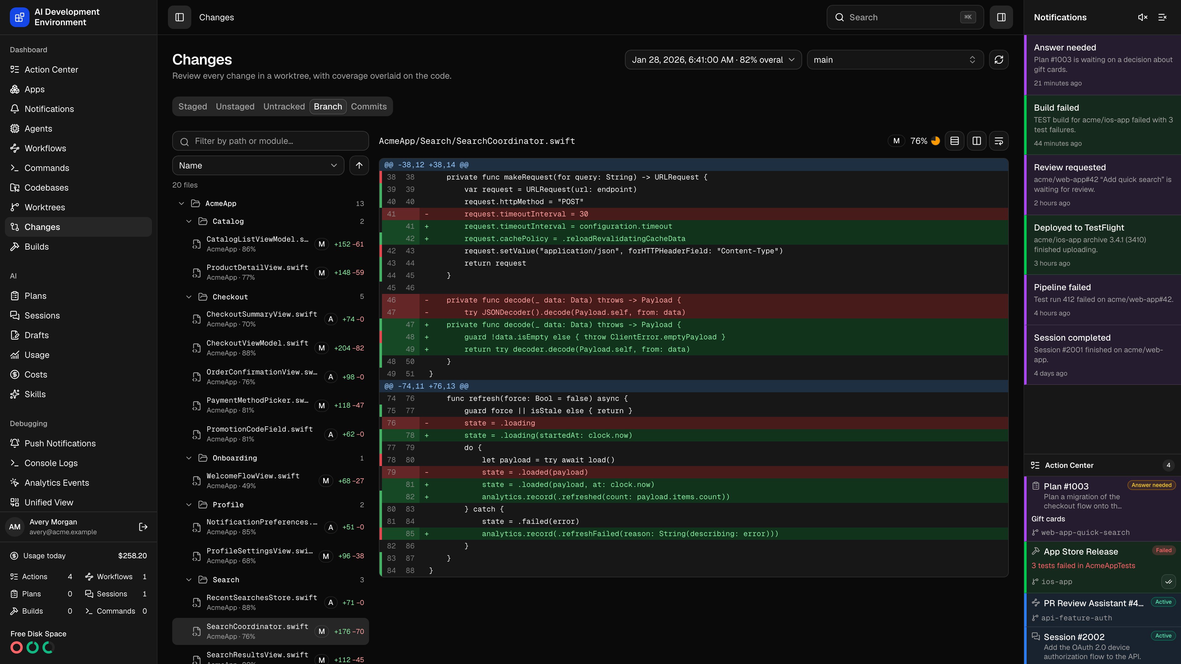 Changes page in dark theme
