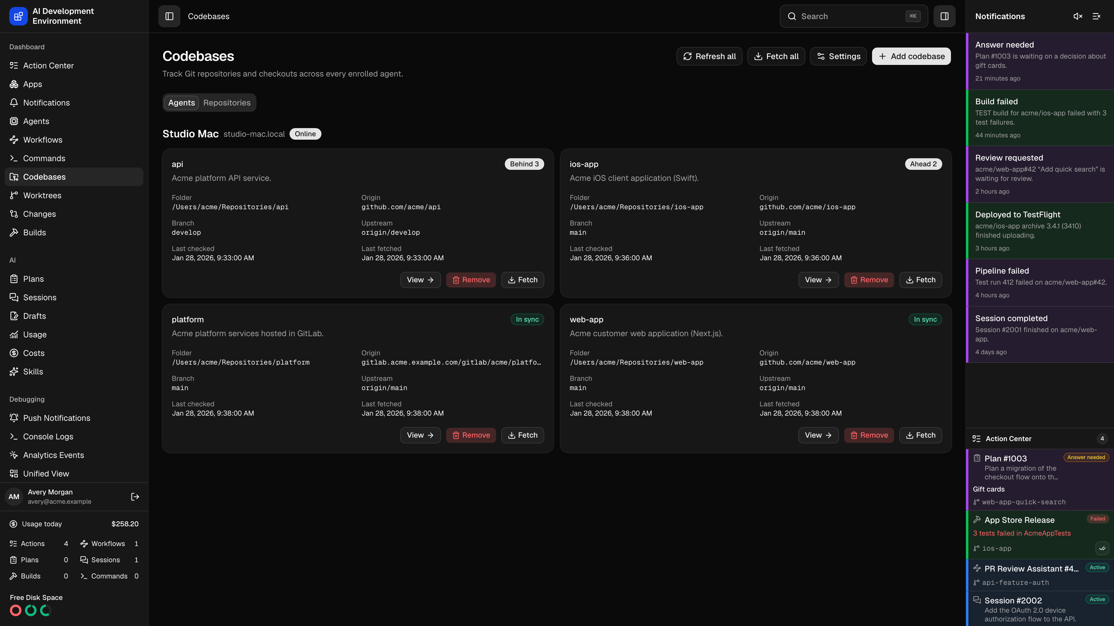 Codebases in dark theme