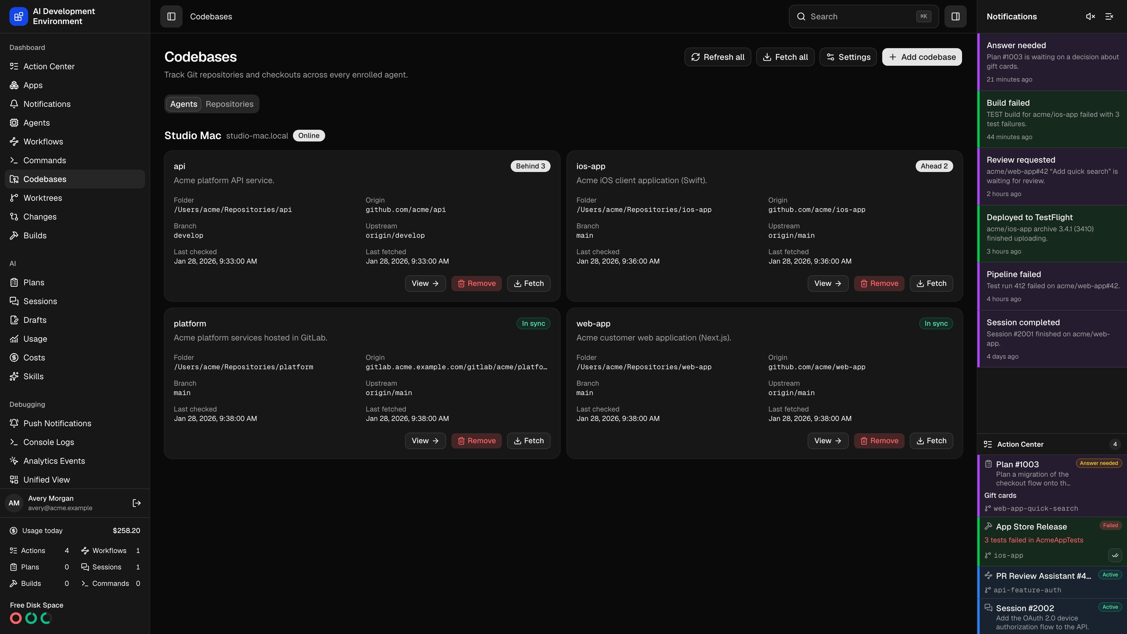 Codebases in dark theme