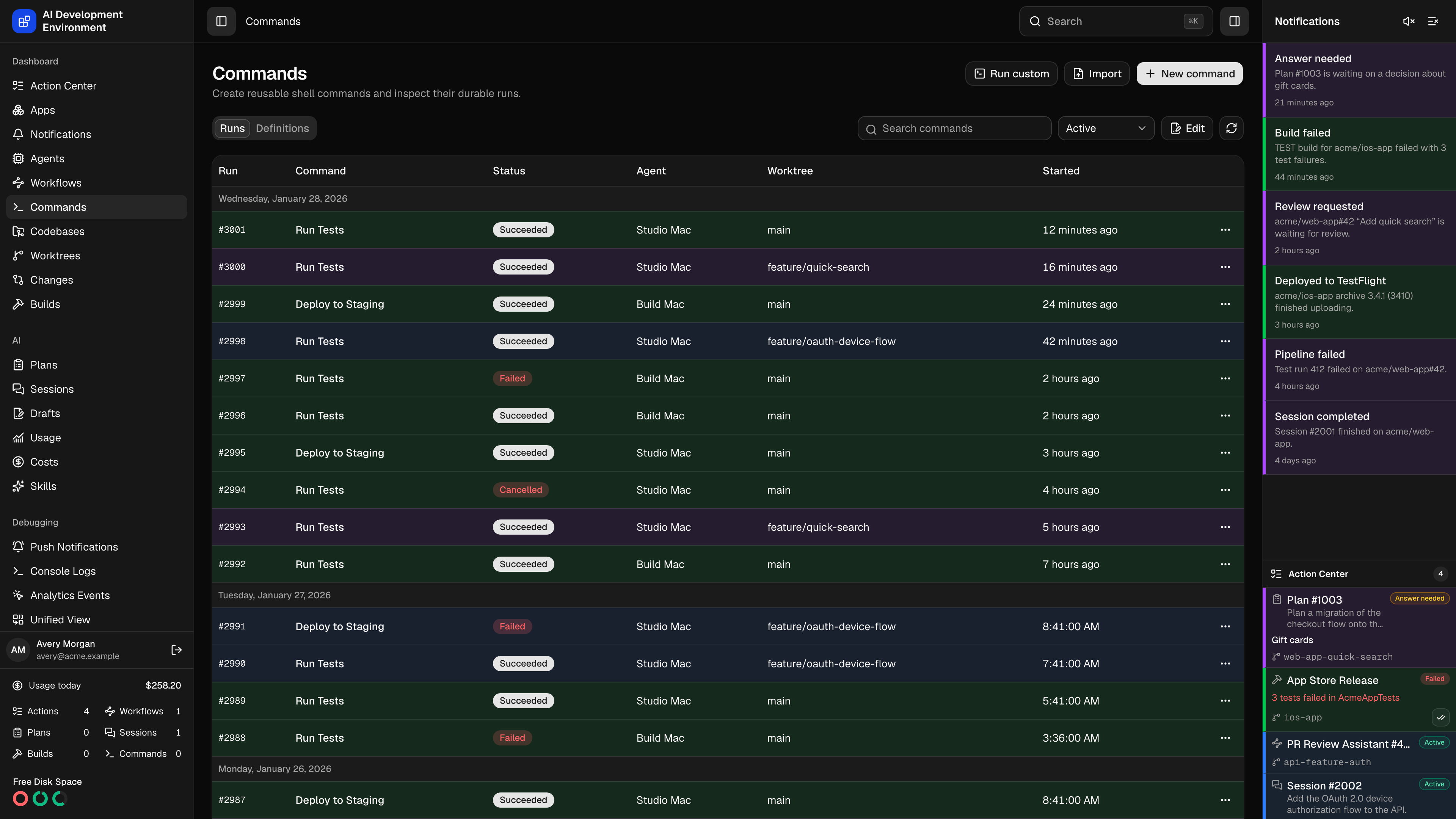 Commands in dark theme