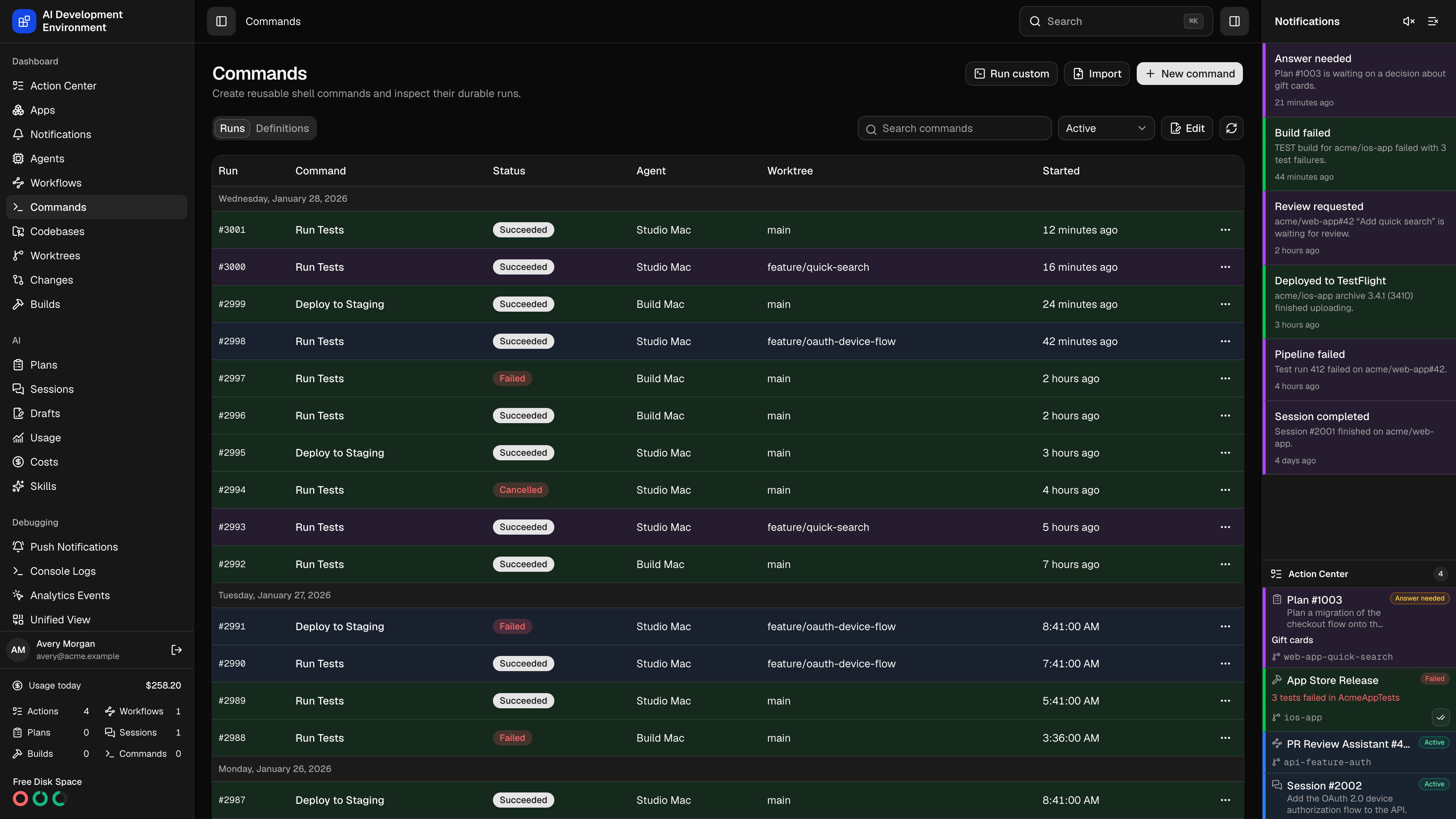 Commands in dark theme