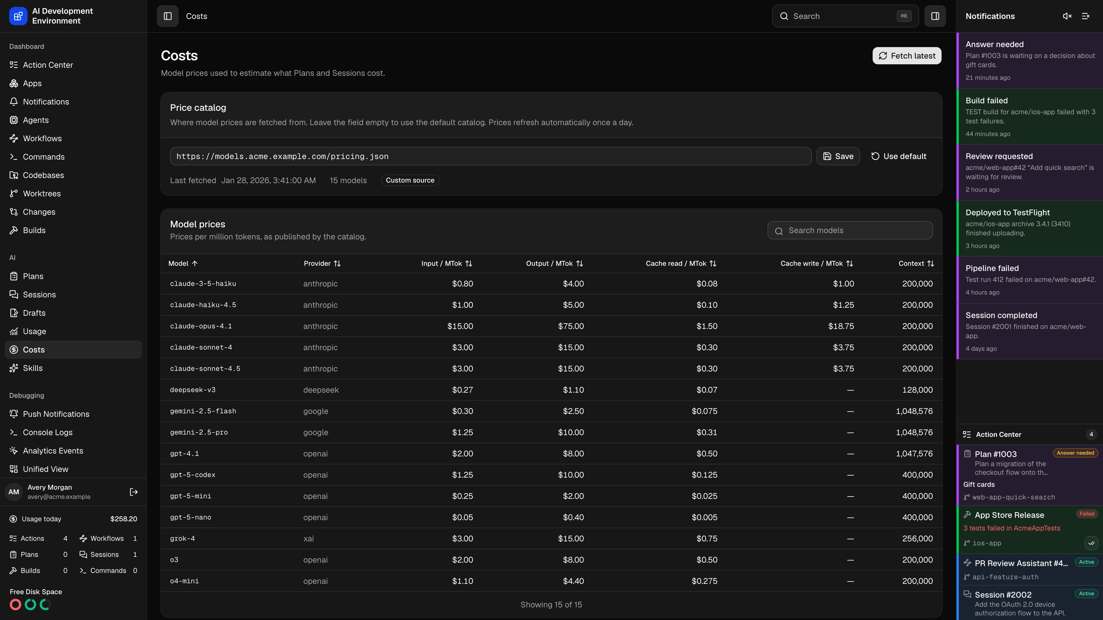 Costs in dark theme