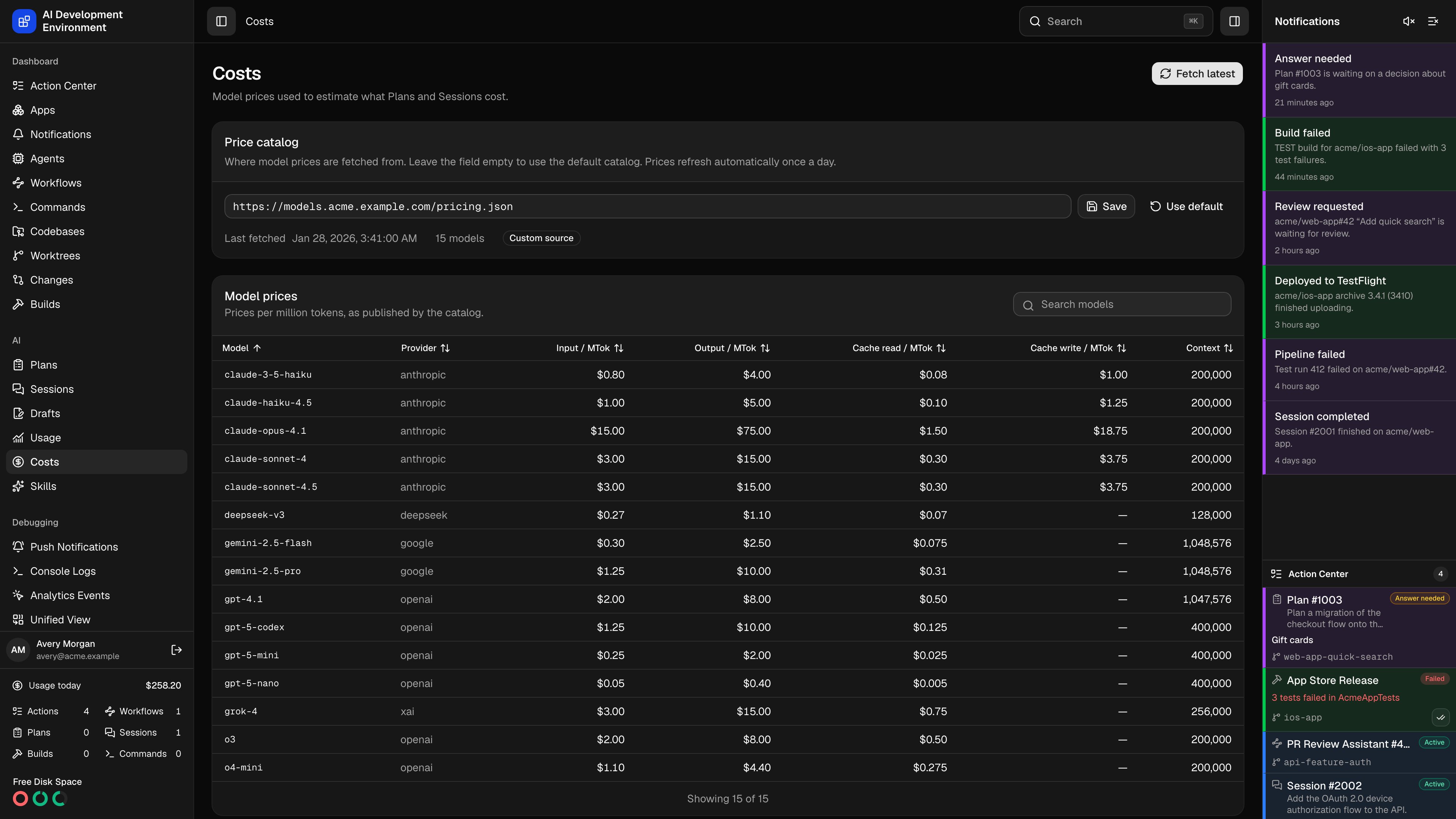 Costs in dark theme