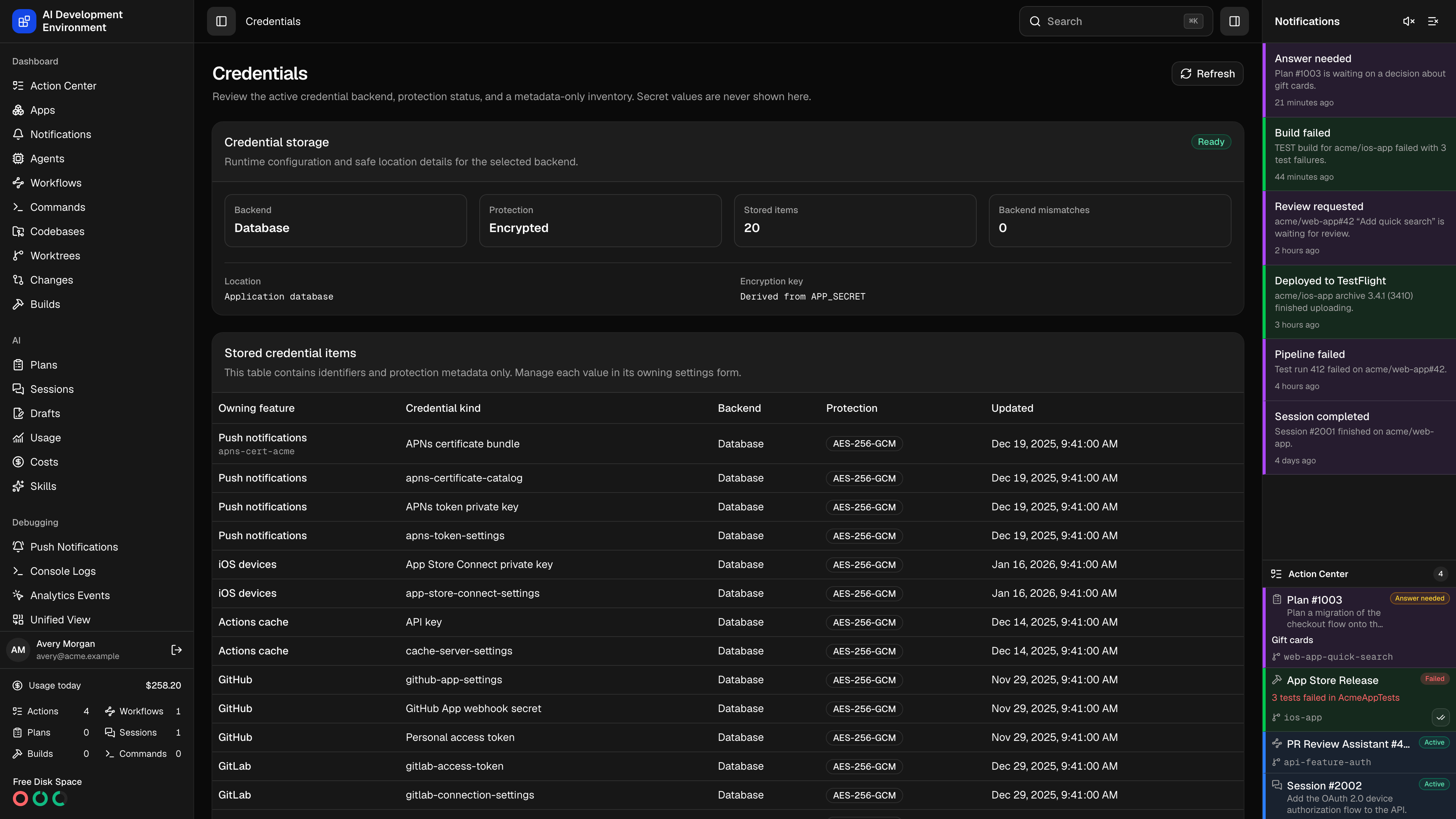 Credentials in dark theme