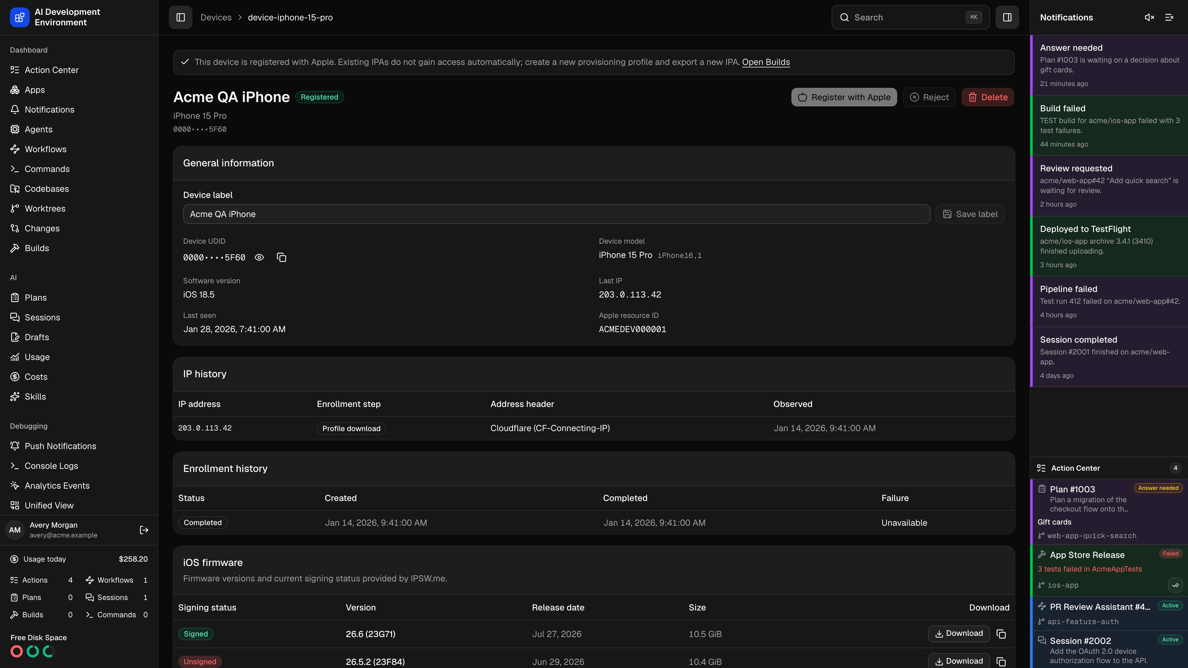 Device details in dark theme