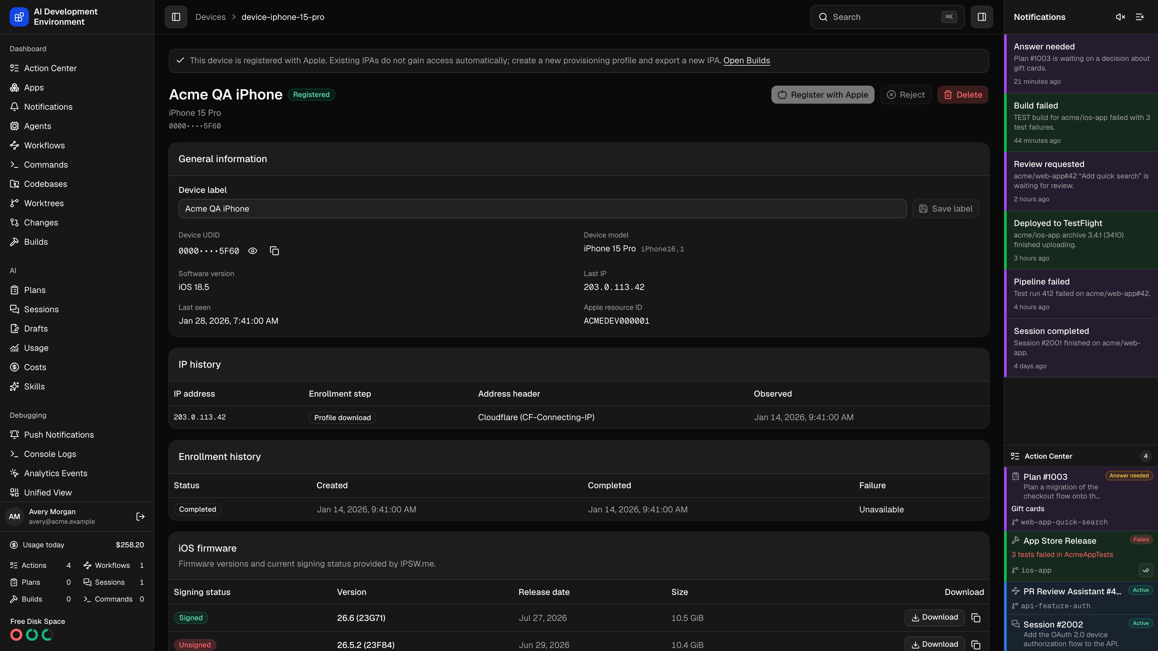 Device details in dark theme