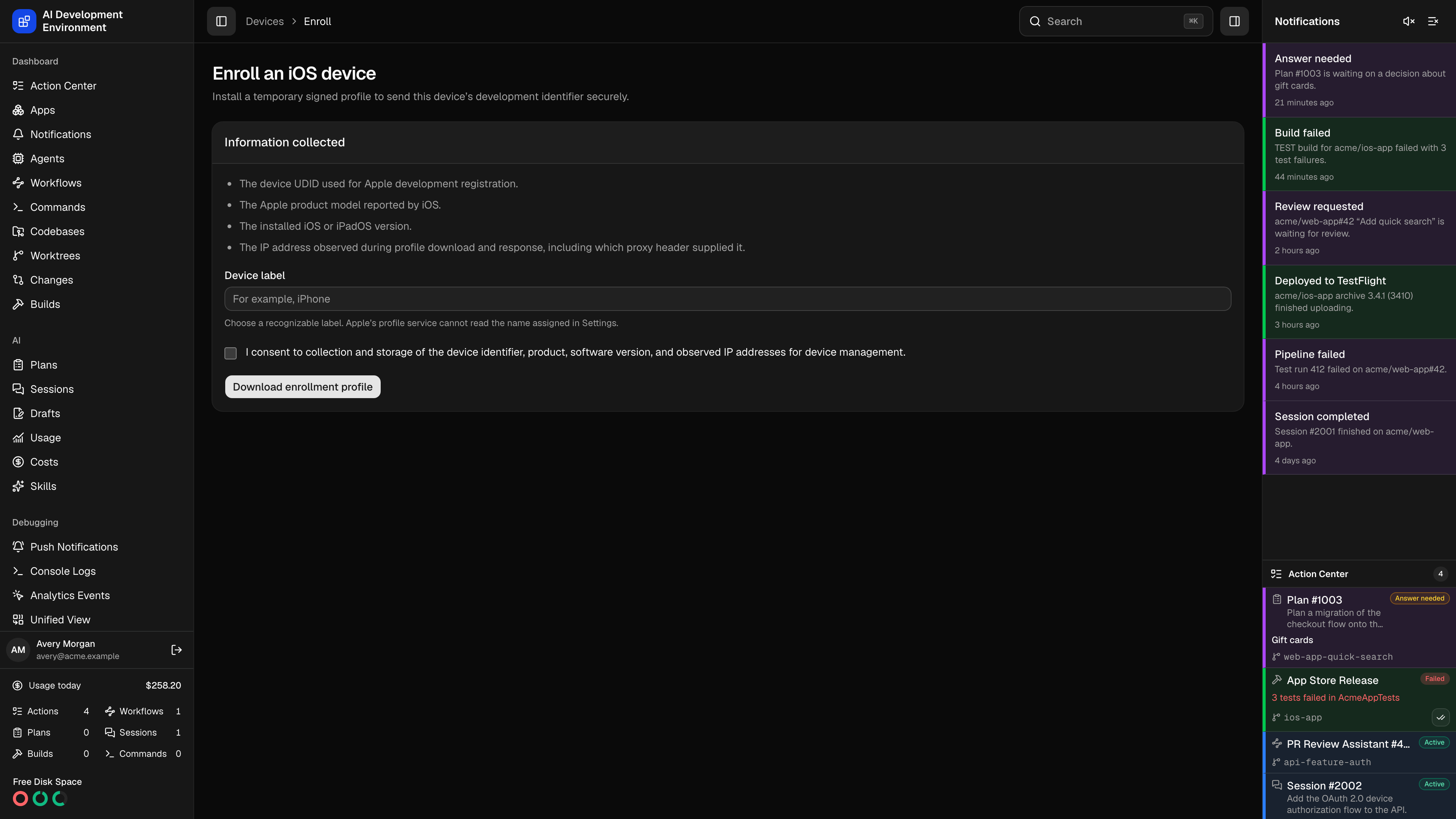 Enroll device in dark theme