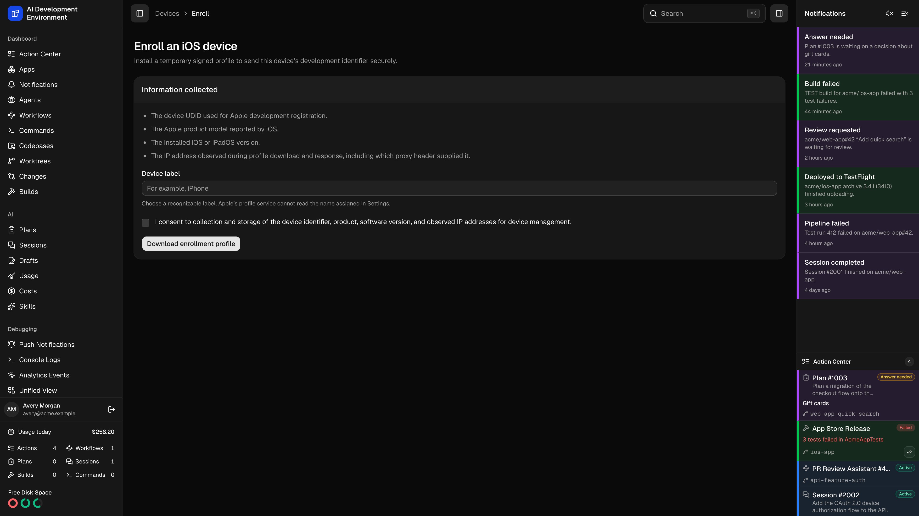 Enroll device page in dark theme