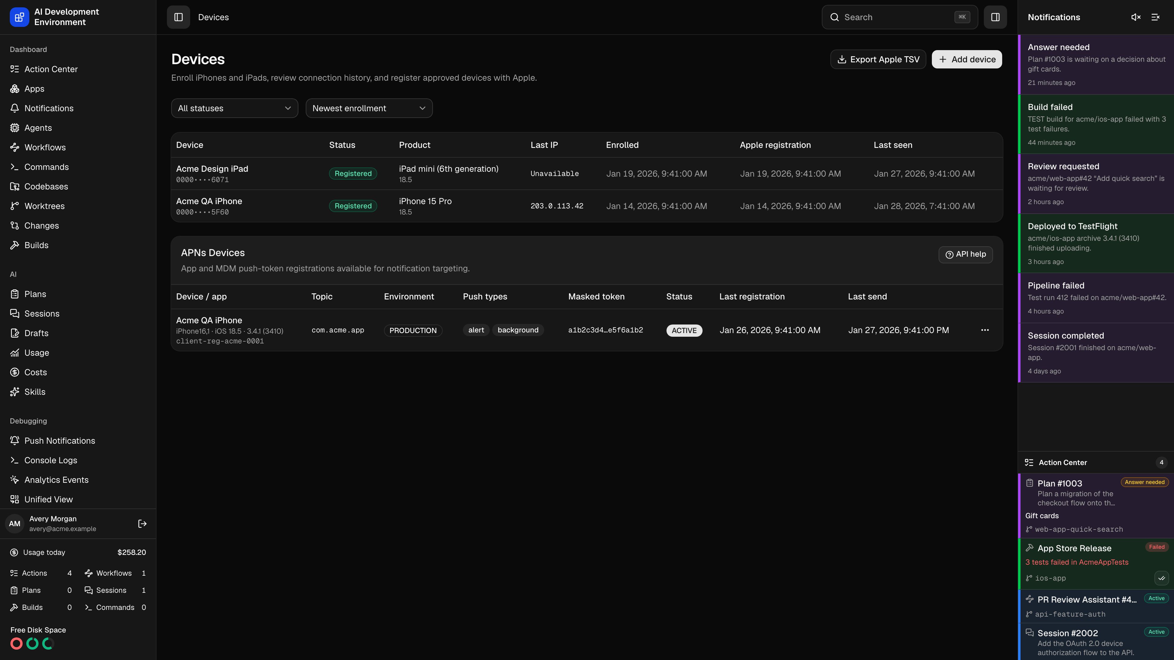 Devices in dark theme