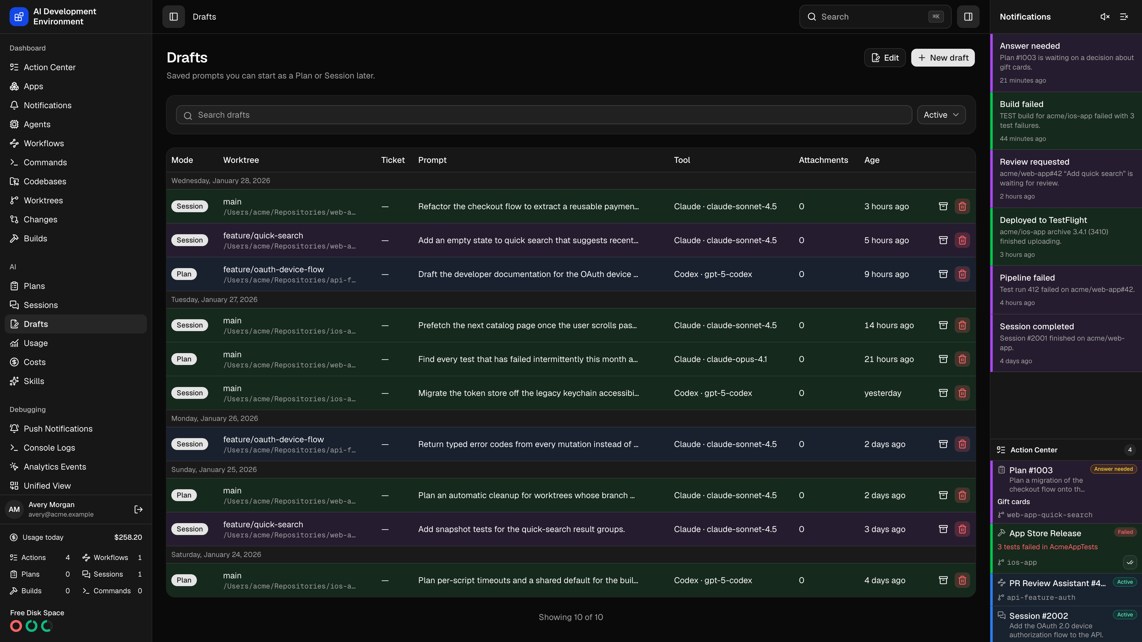 Drafts in dark theme