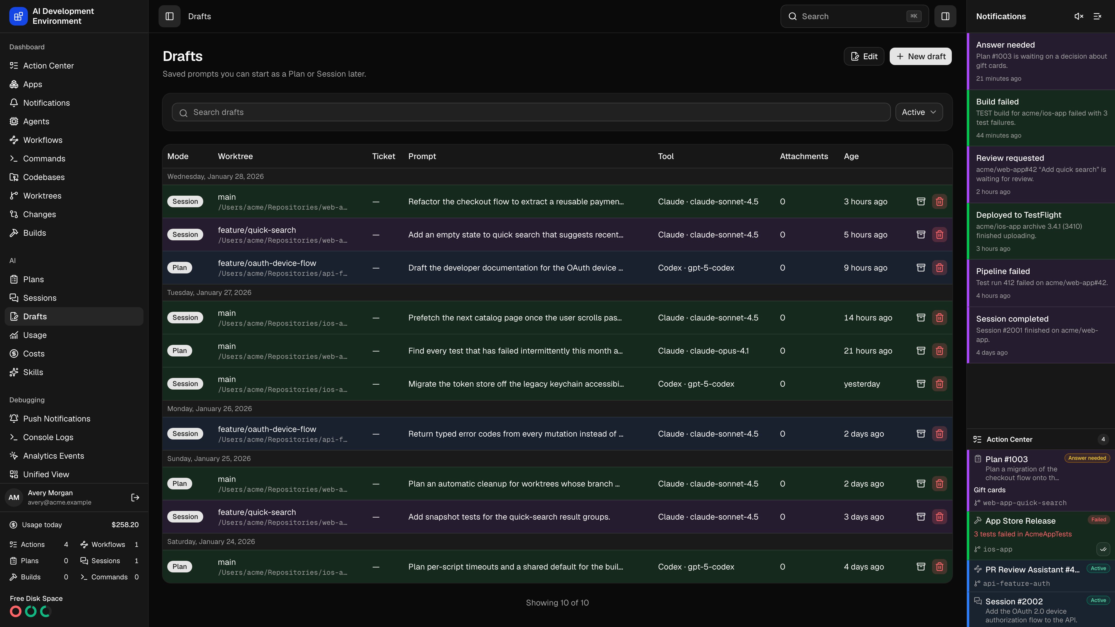 Drafts in dark theme