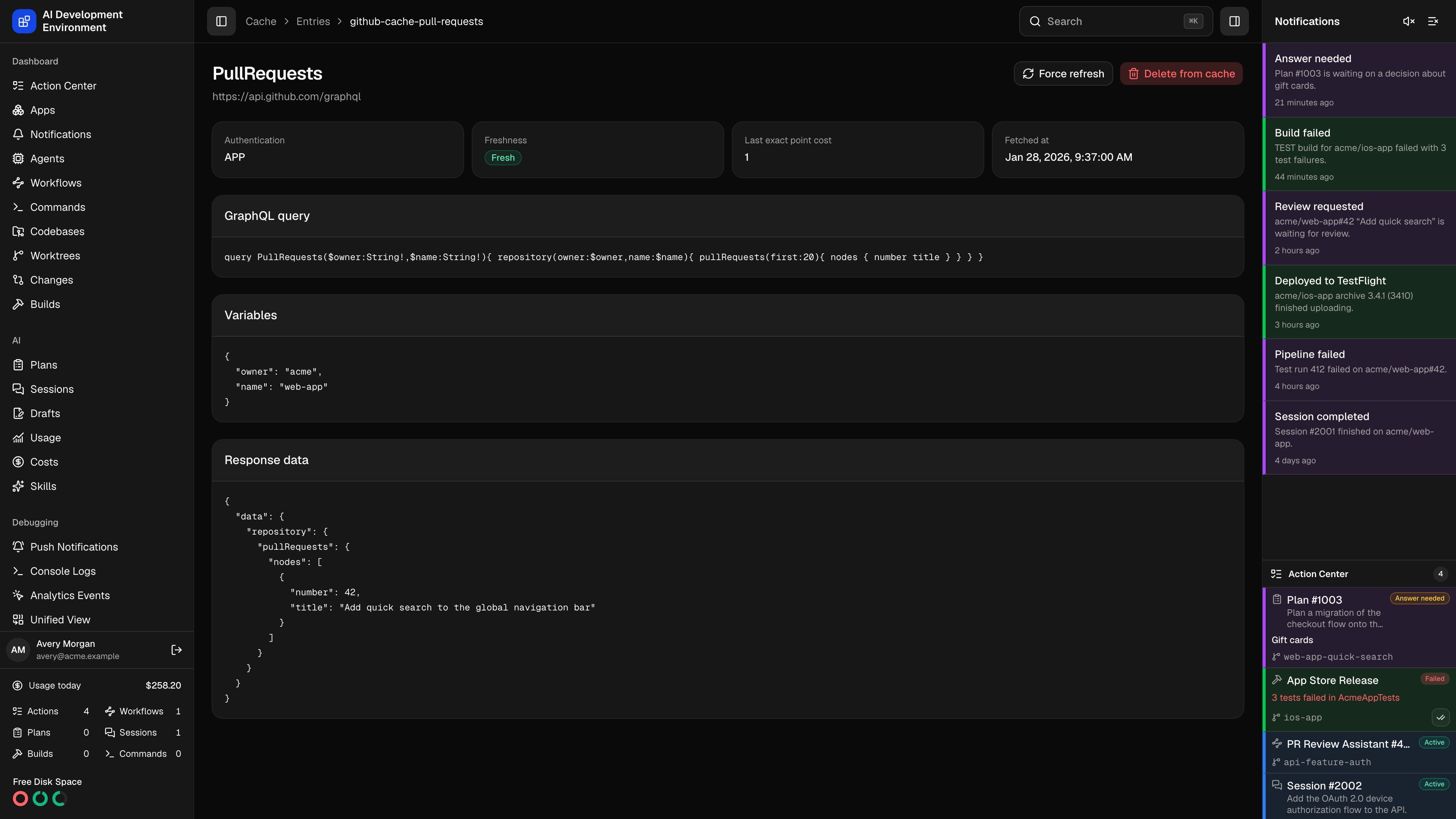 Cached GraphQL entry page in dark theme