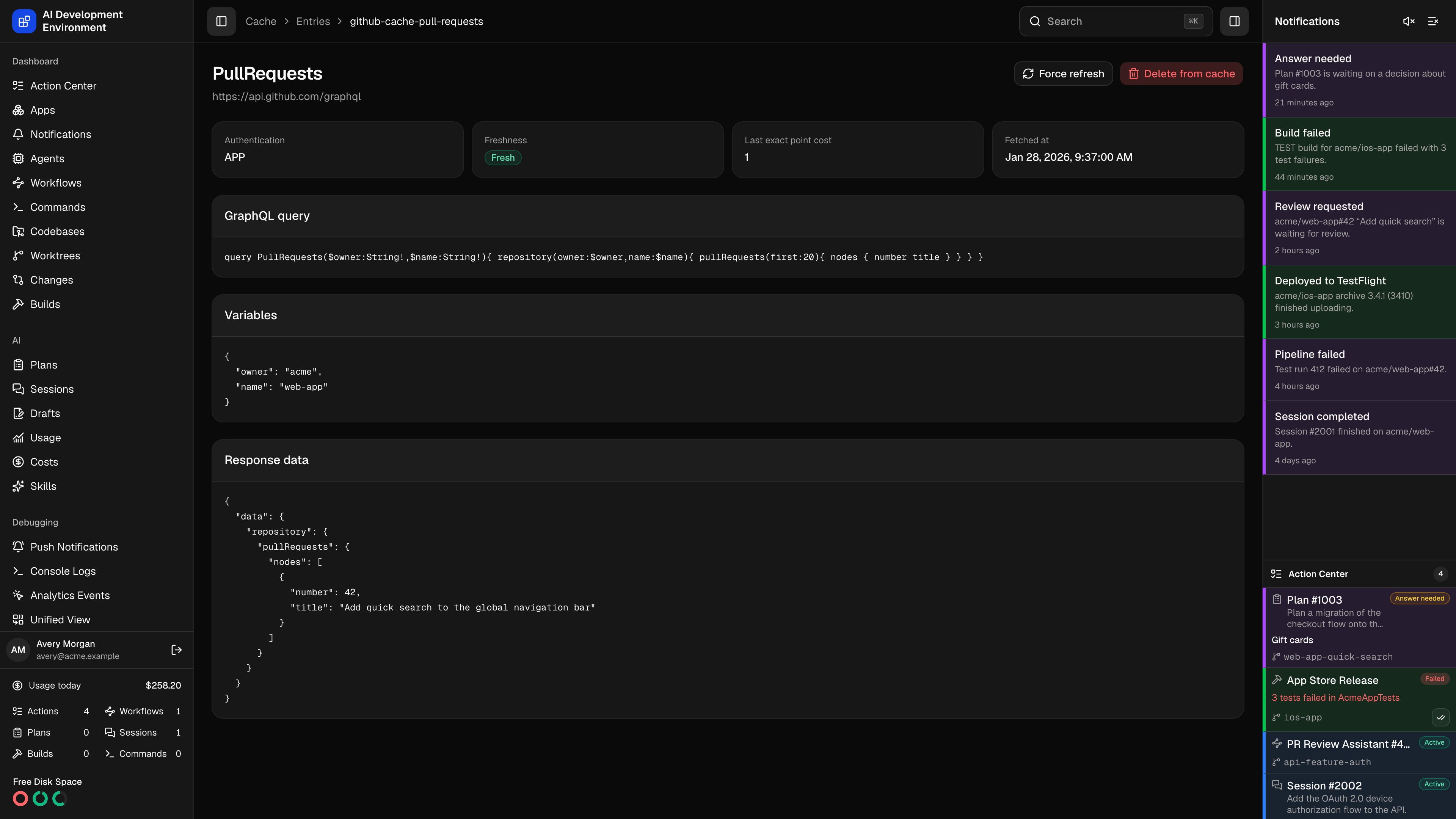 Cached GraphQL entry page in dark theme