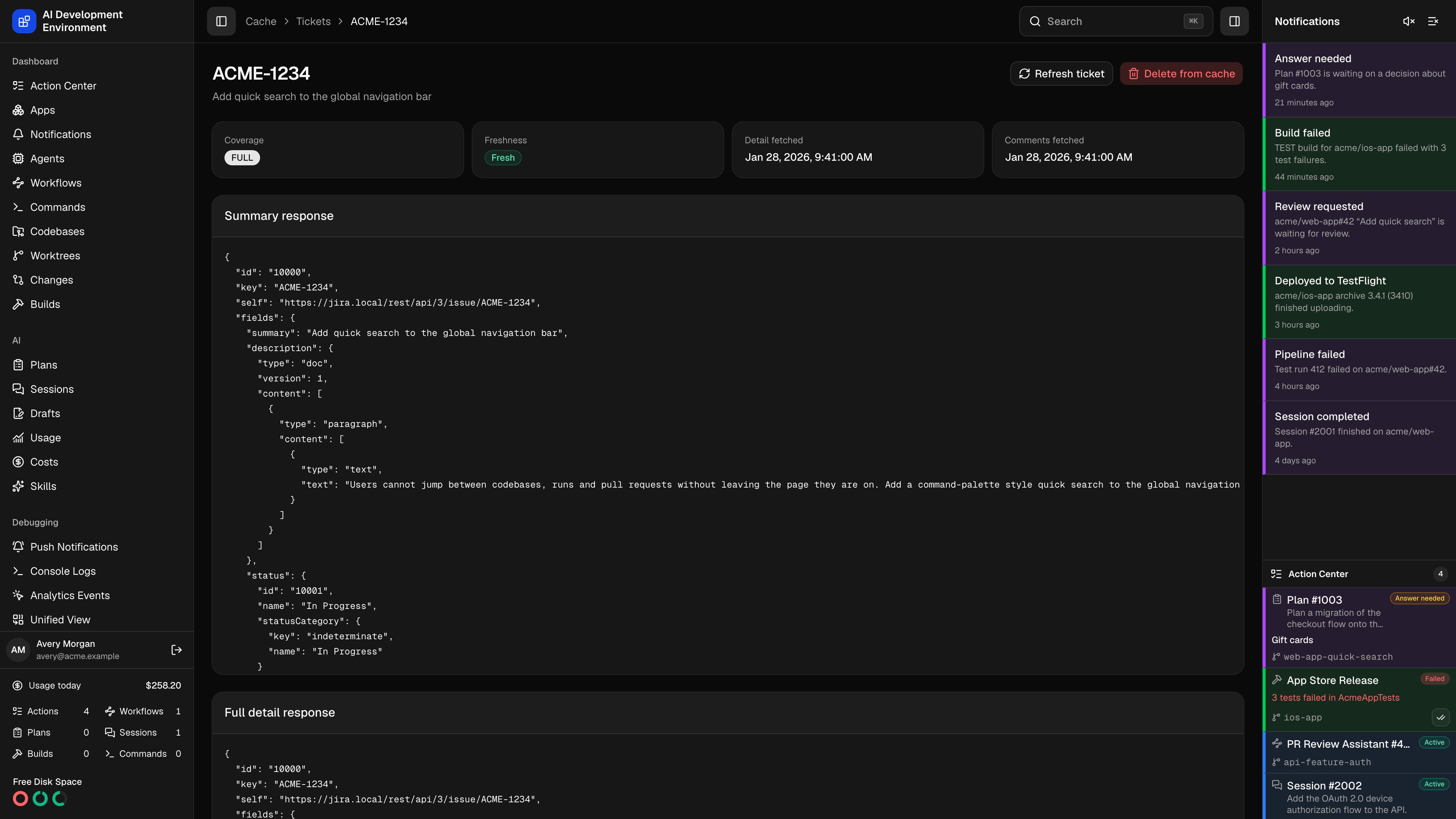 Cached Jira ticket in dark theme