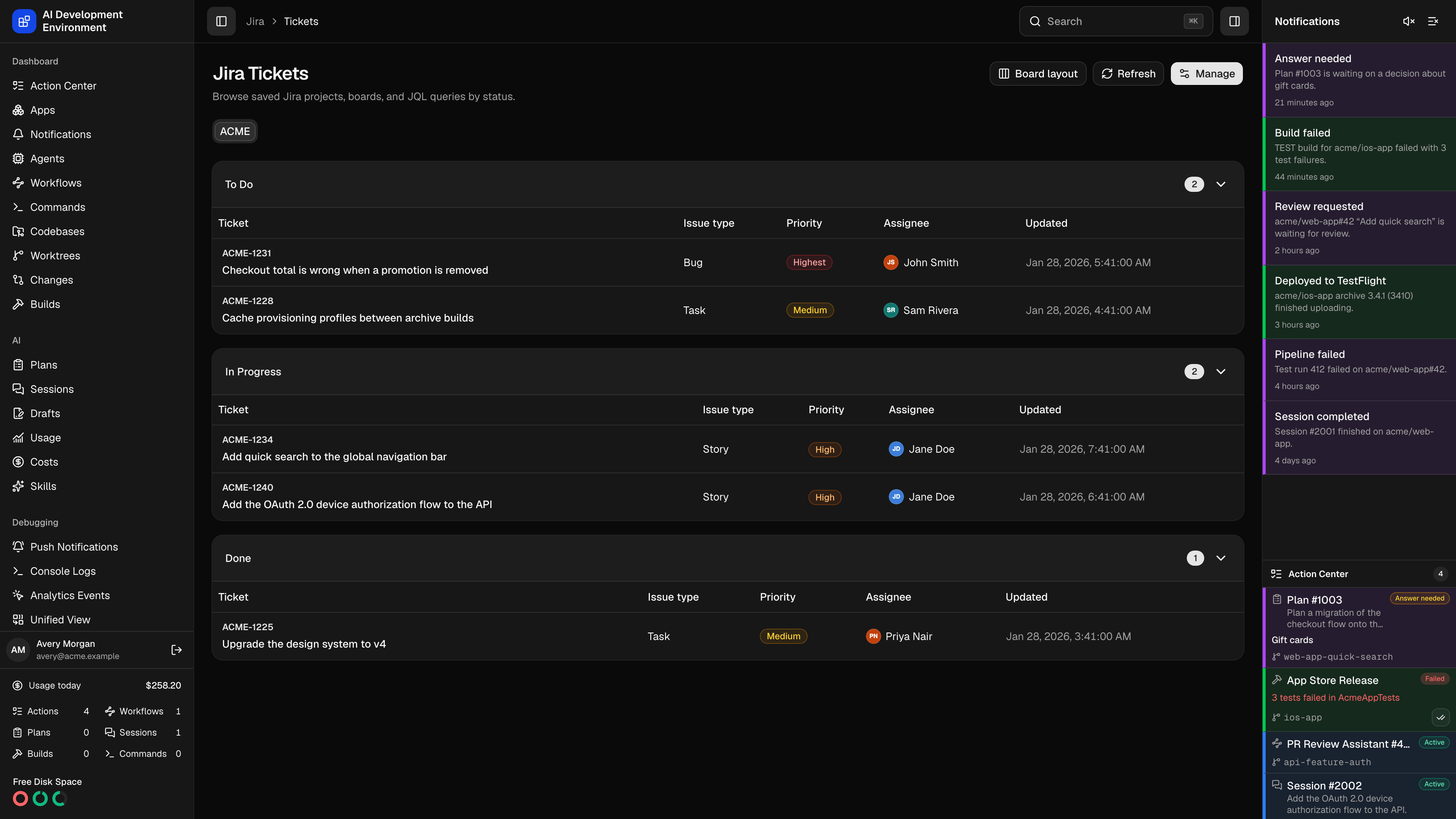 Jira Tickets in dark theme