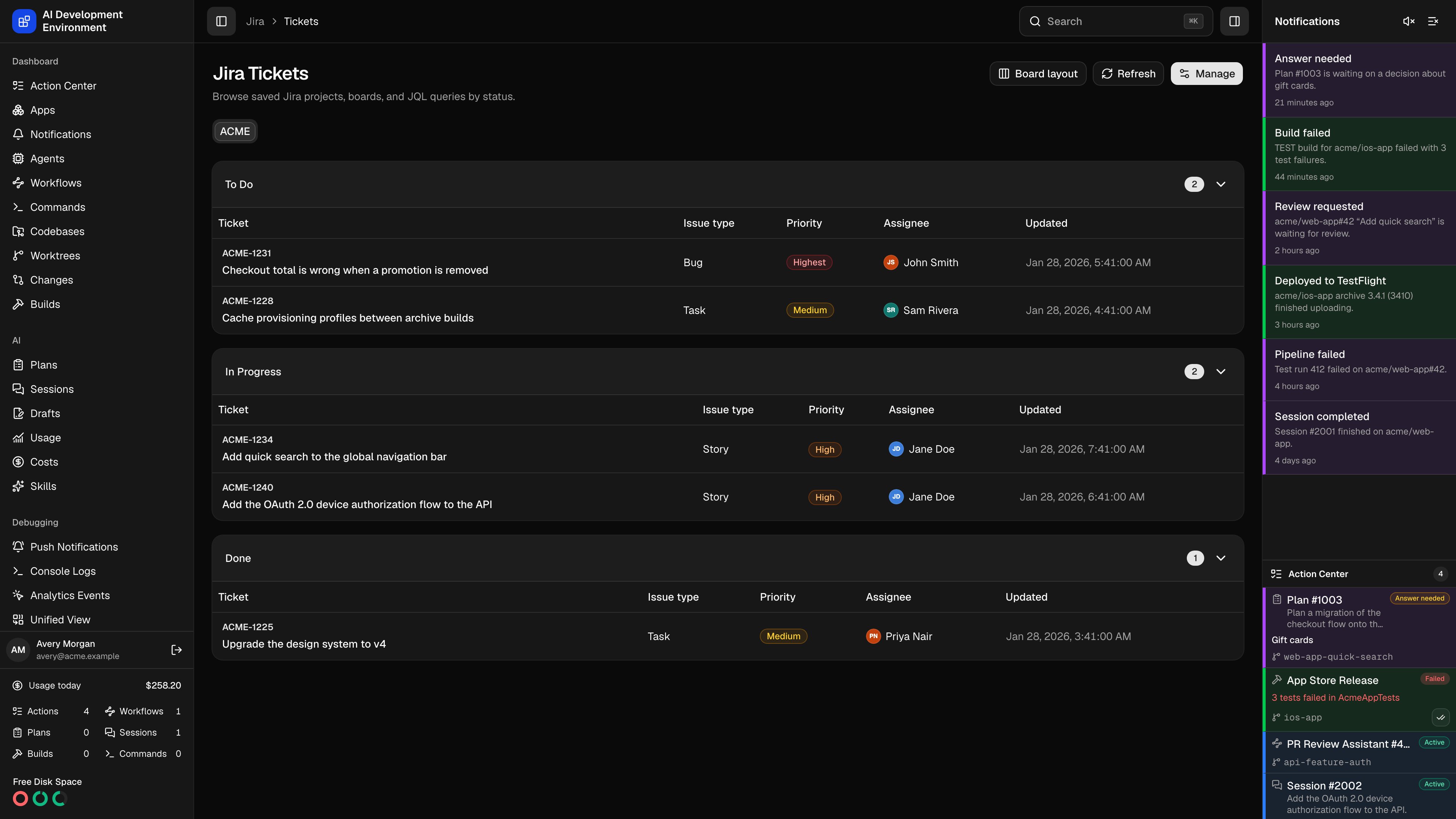 Jira Tickets in dark theme