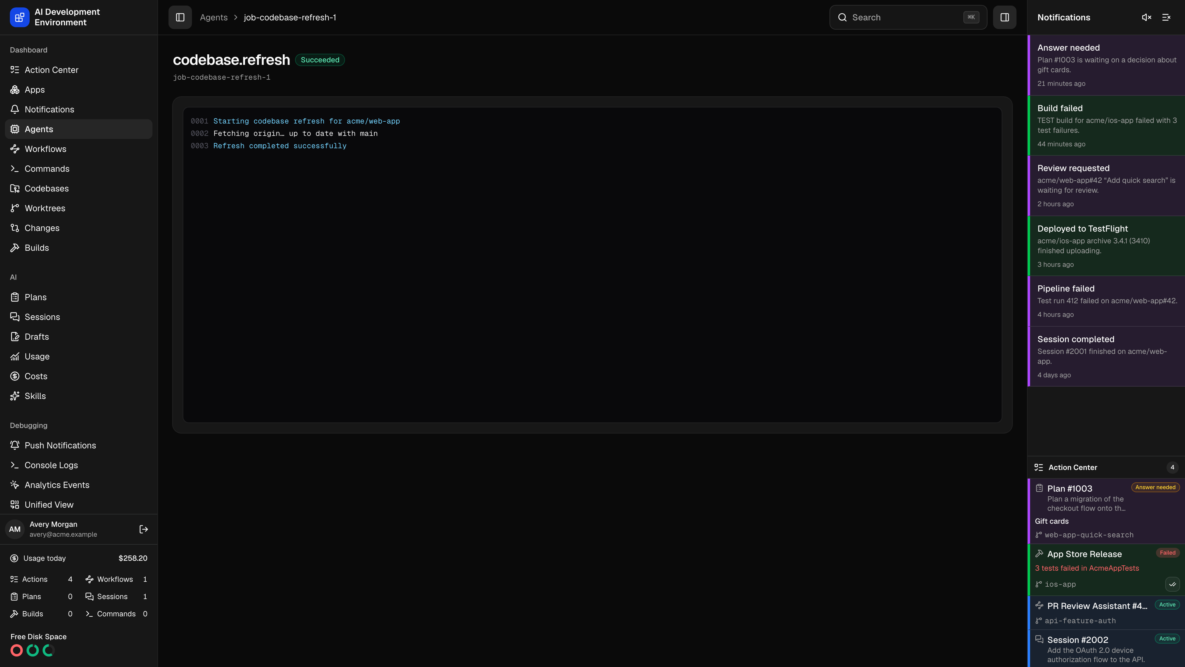 Job details in dark theme
