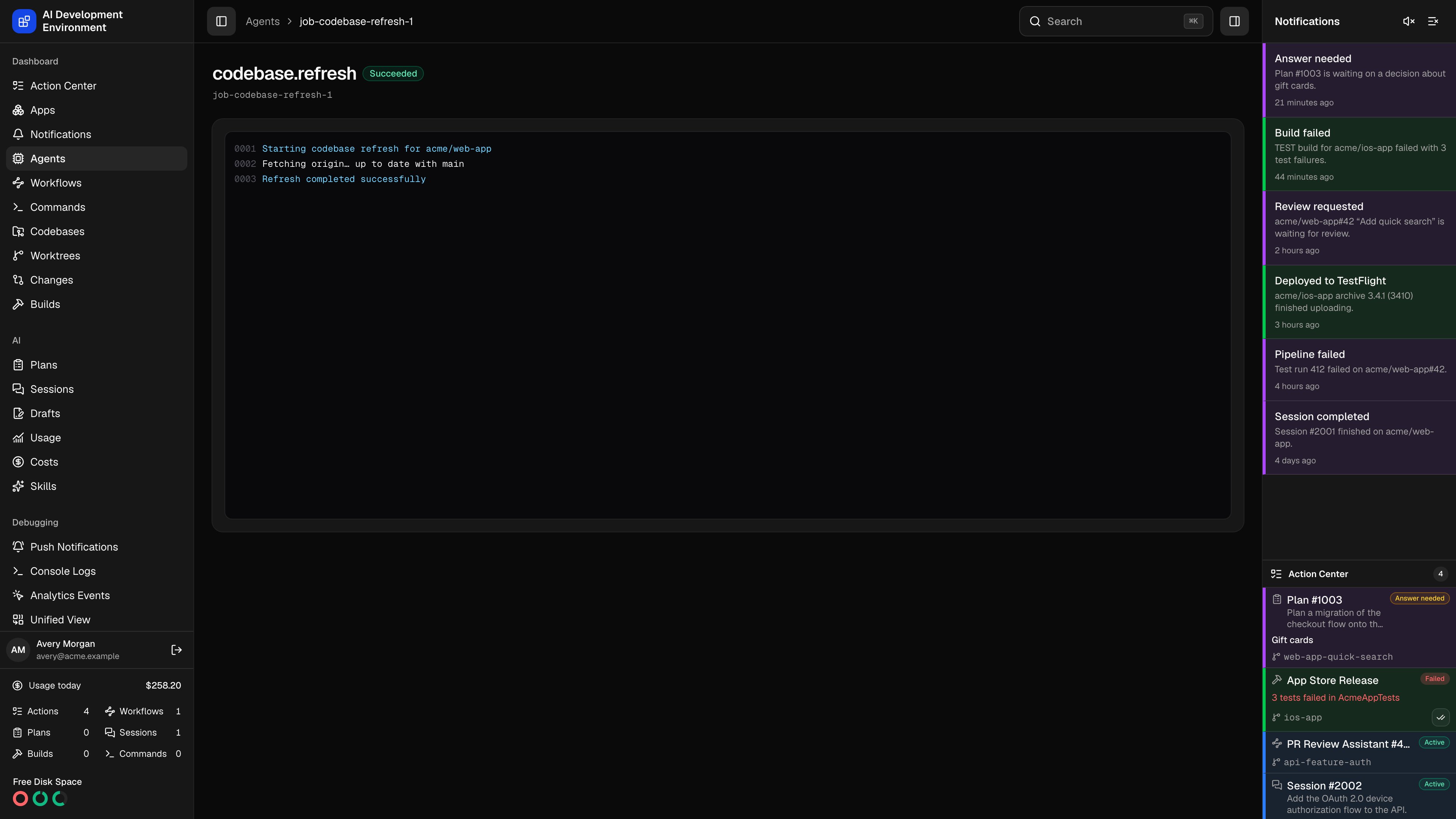 Job details in dark theme