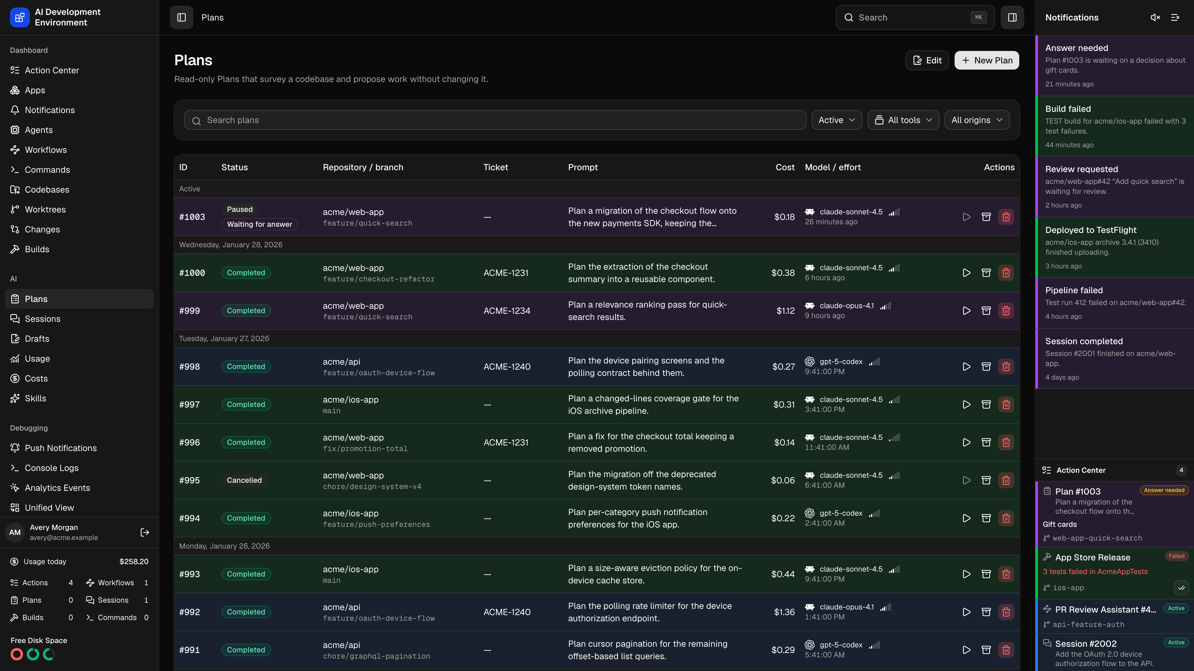Plans in dark theme