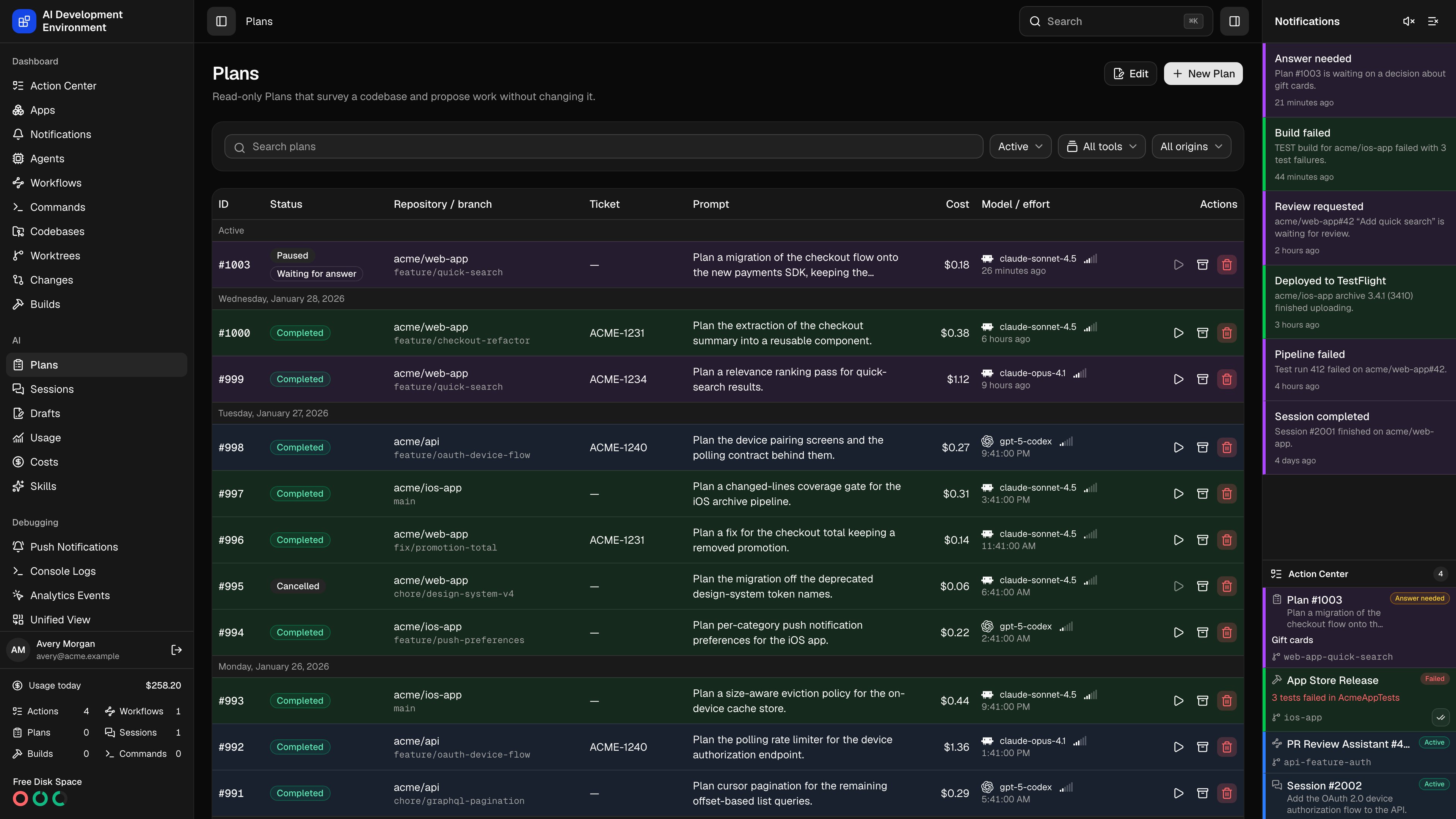 Plans in dark theme