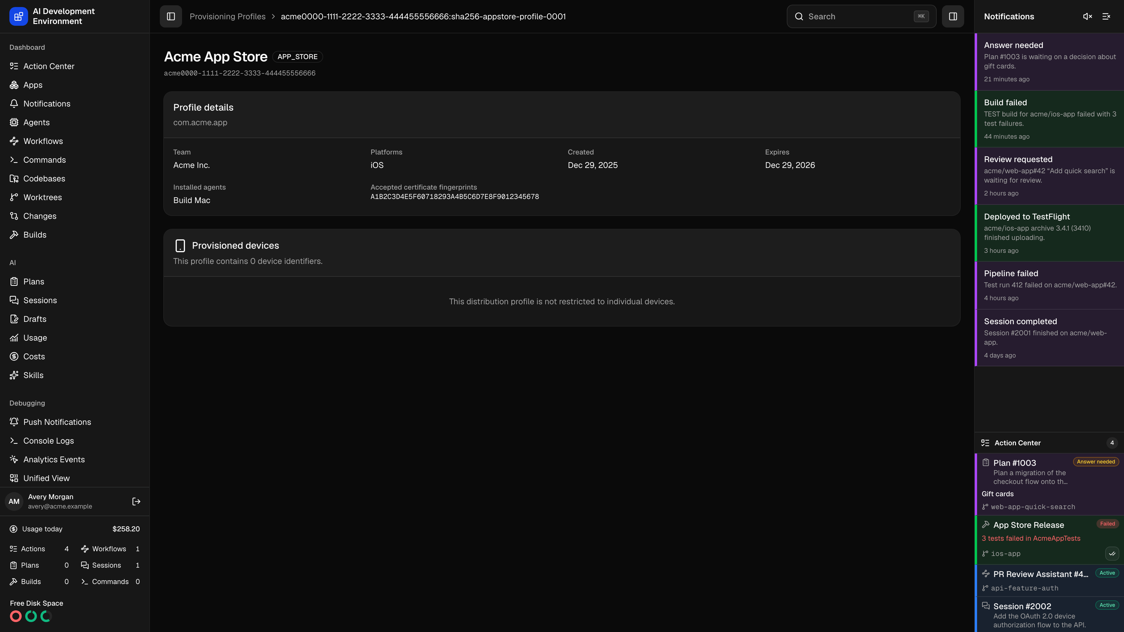 Provisioning profile details in dark theme